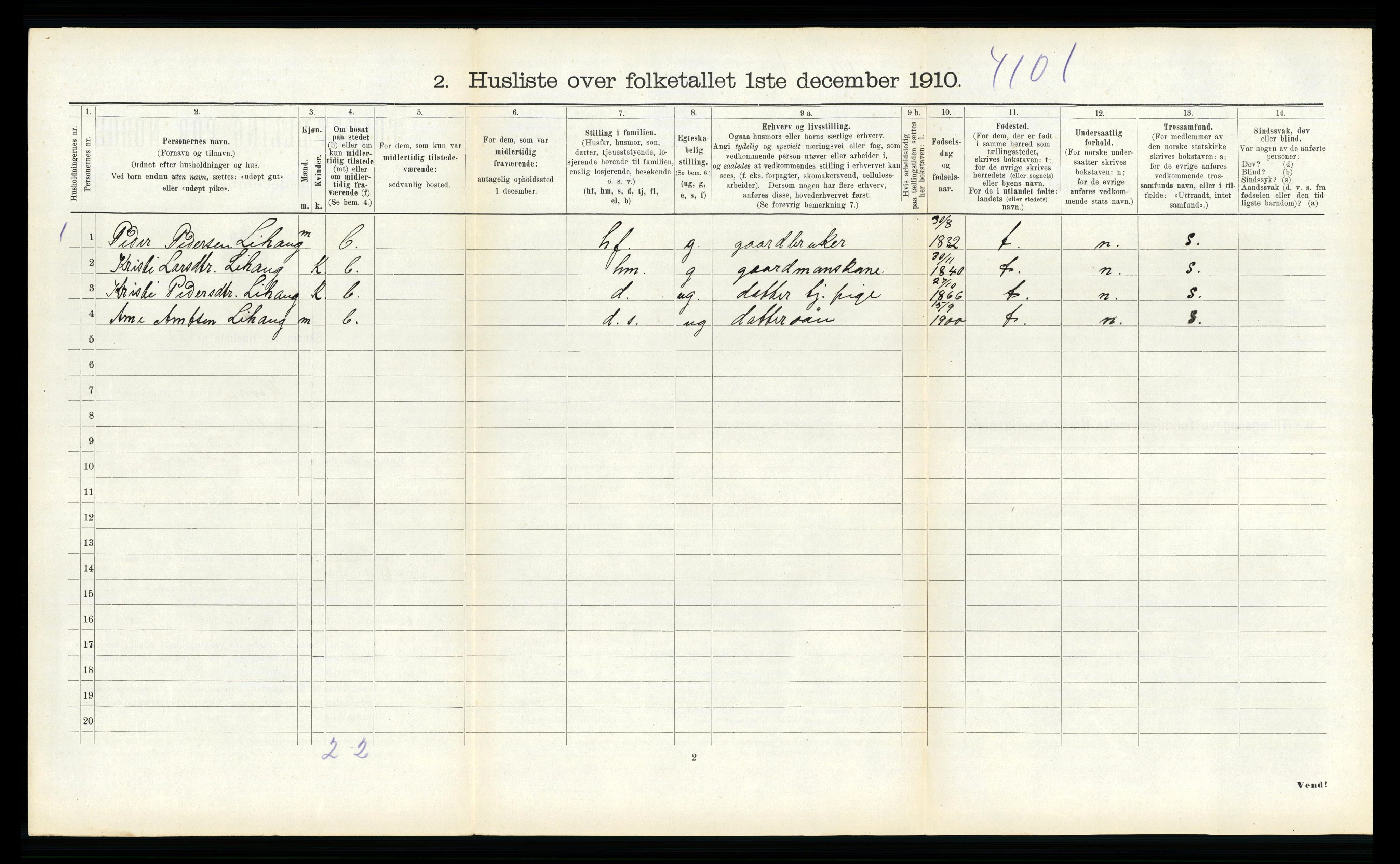 RA, 1910 census for Hemne, 1910, p. 1540