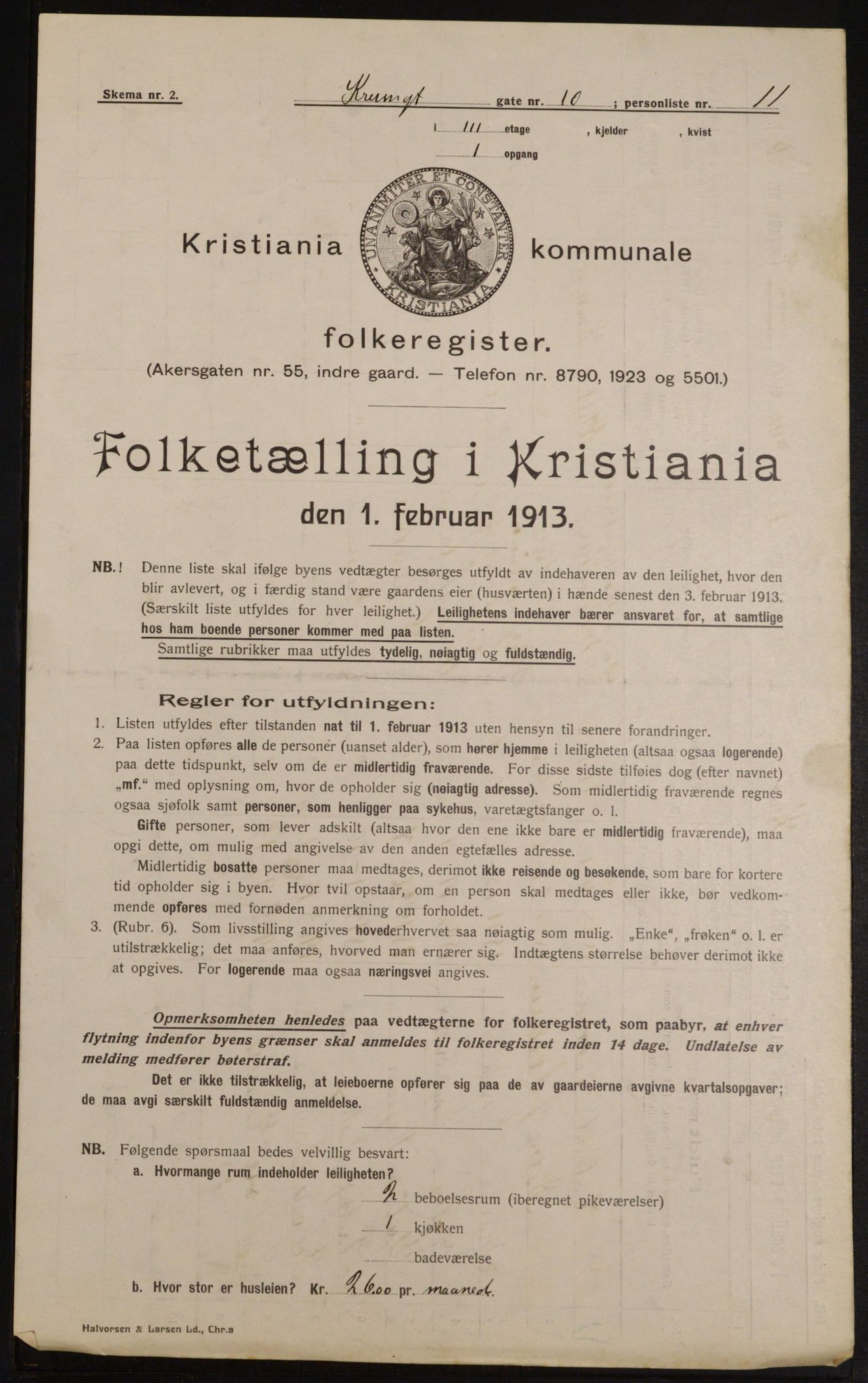 OBA, Municipal Census 1913 for Kristiania, 1913, p. 54645