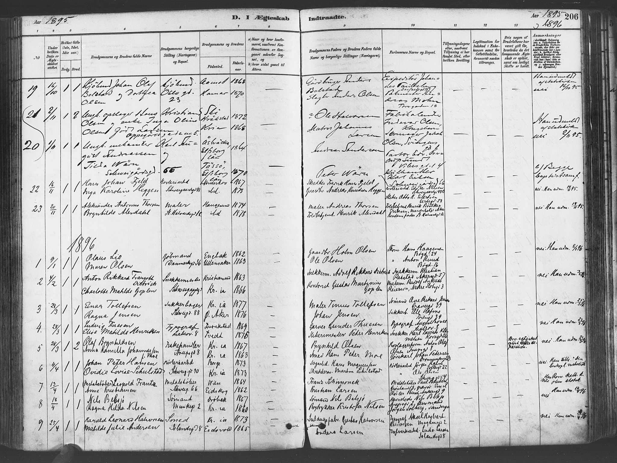 Gamlebyen prestekontor Kirkebøker, SAO/A-10884/F/Fa/L0006: Parish register (official) no. 6, 1881-1890, p. 206