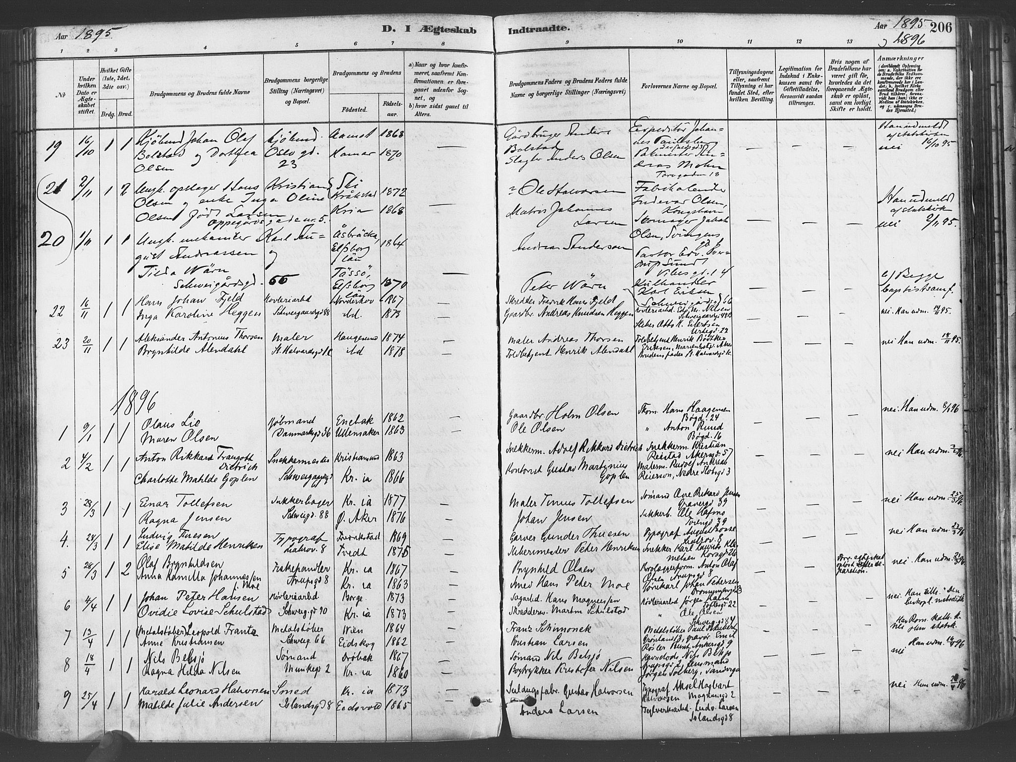 Gamlebyen prestekontor Kirkebøker, AV/SAO-A-10884/F/Fa/L0006: Parish register (official) no. 6, 1881-1890, p. 206
