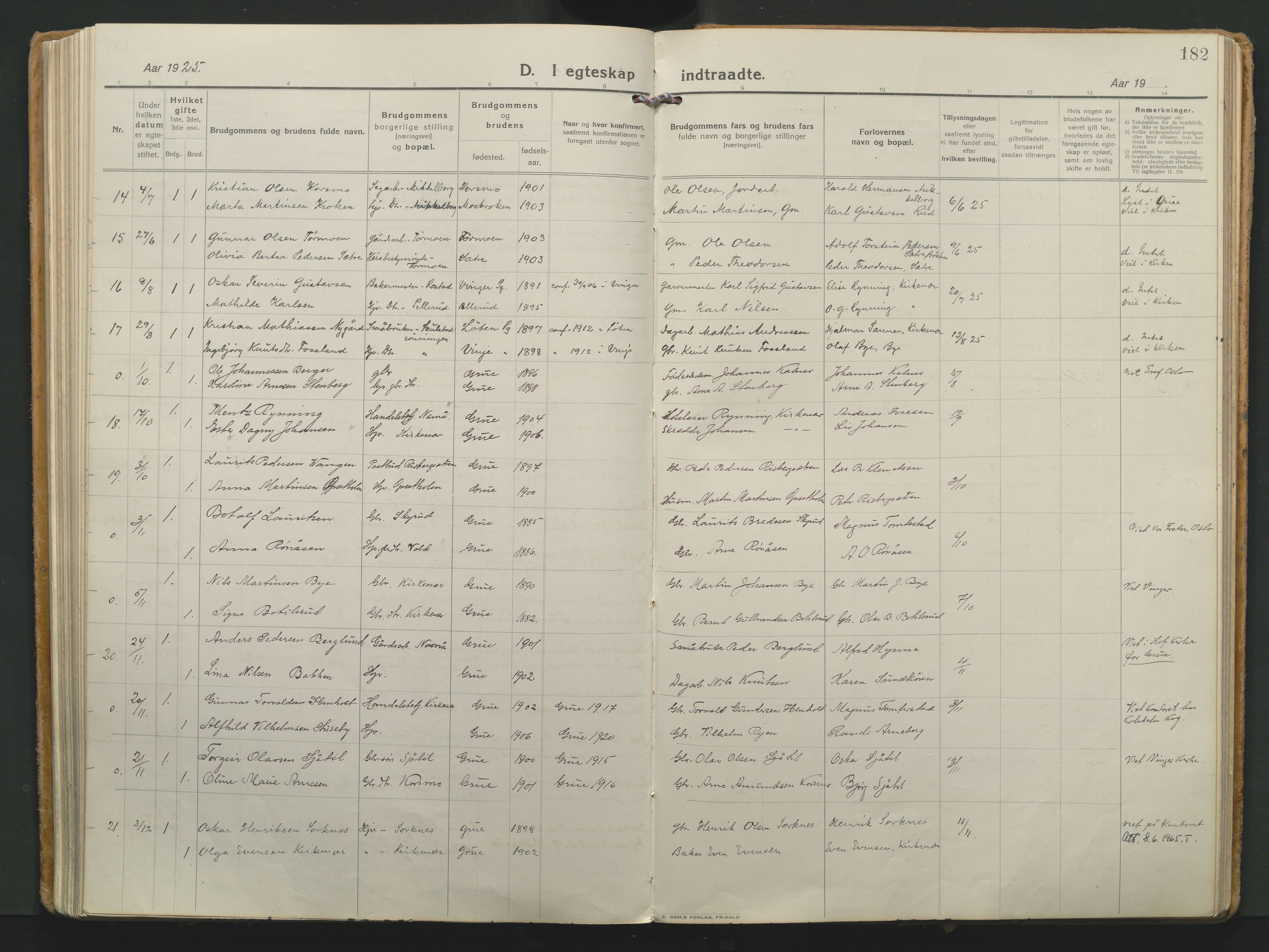 Grue prestekontor, AV/SAH-PREST-036/H/Ha/Haa/L0018: Parish register (official) no. 18, 1923-1940, p. 182