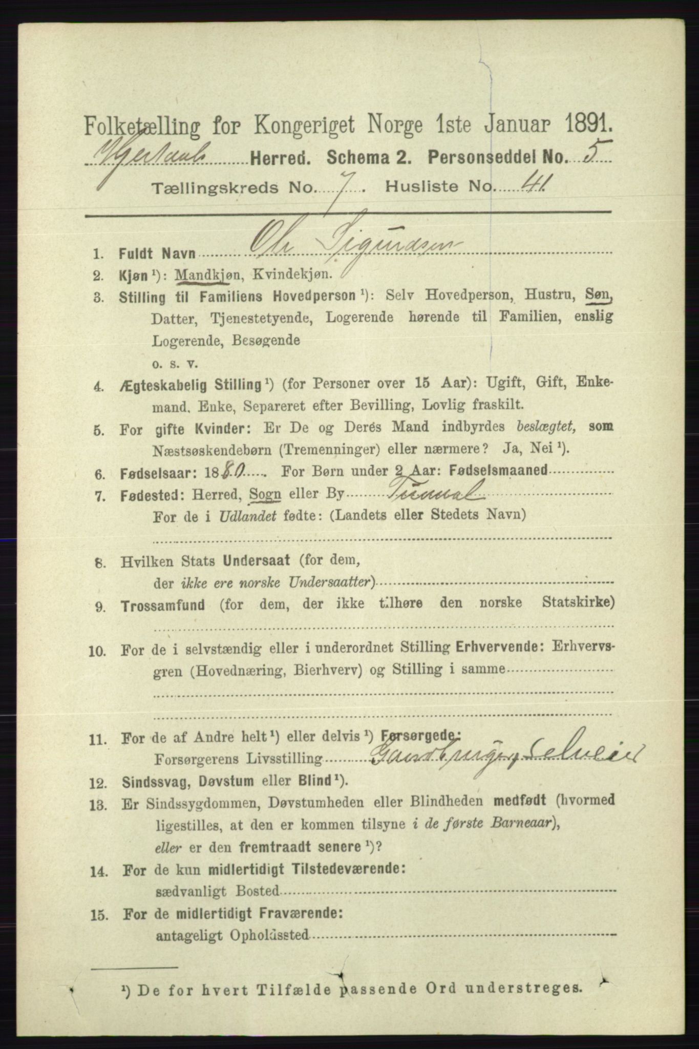 RA, 1891 census for 0827 Hjartdal, 1891, p. 2762