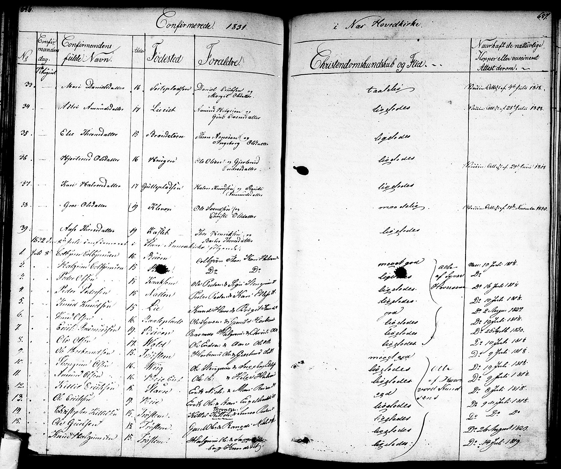 Nes kirkebøker, SAKO/A-236/F/Fa/L0008: Parish register (official) no. 8, 1824-1834, p. 686-687