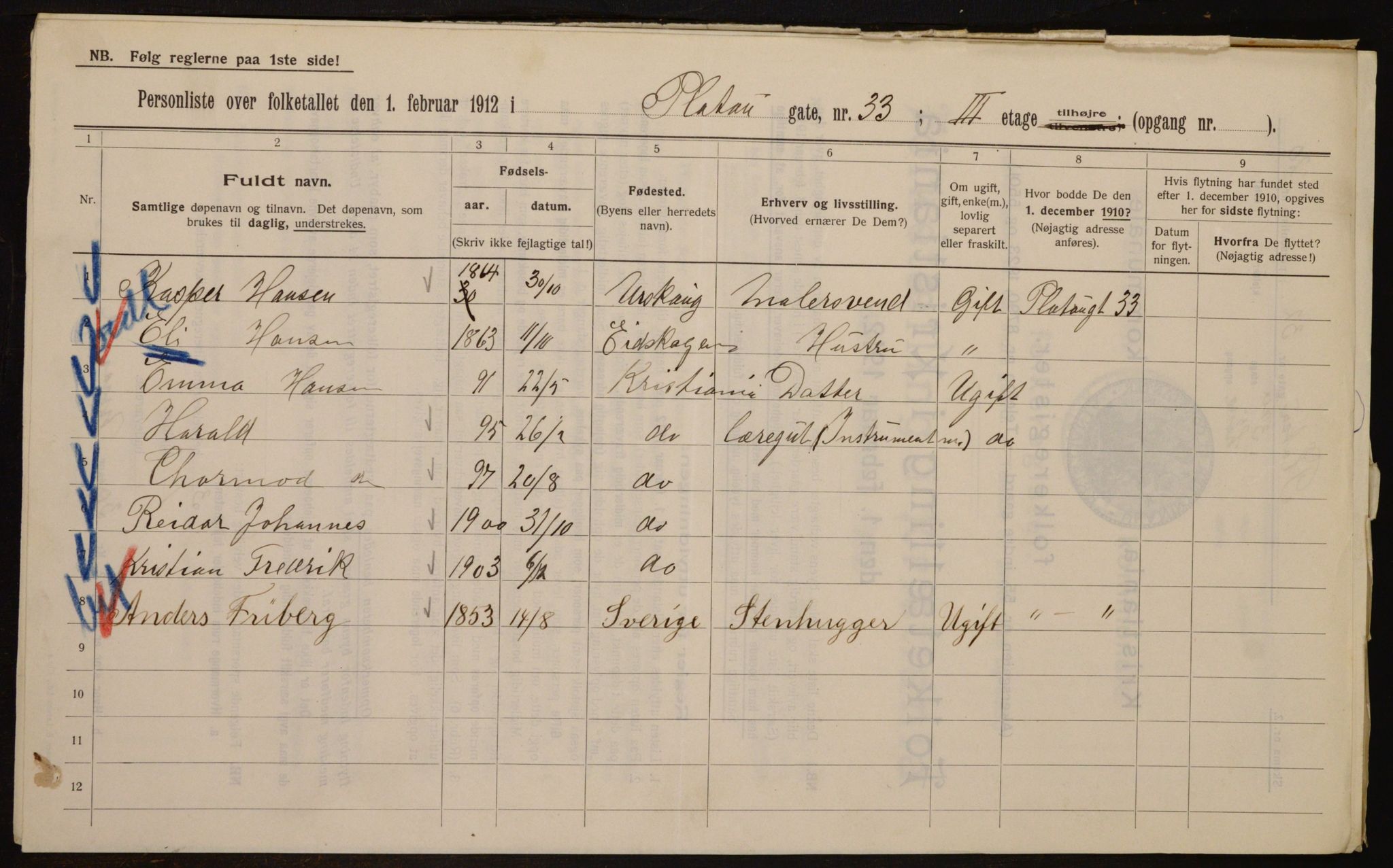 OBA, Municipal Census 1912 for Kristiania, 1912, p. 81363