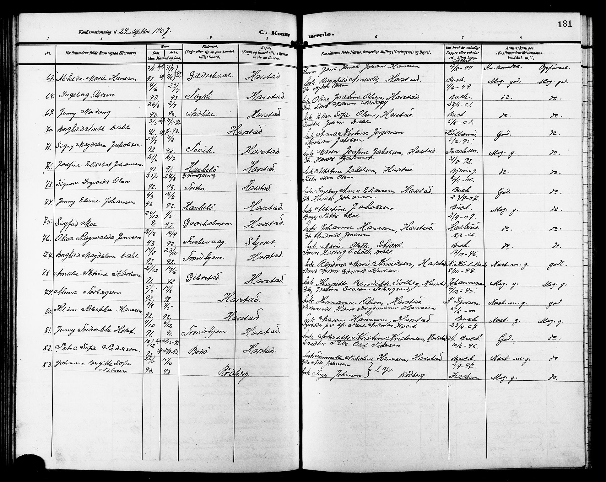 Trondenes sokneprestkontor, SATØ/S-1319/H/Hb/L0012klokker: Parish register (copy) no. 12, 1907-1916, p. 181
