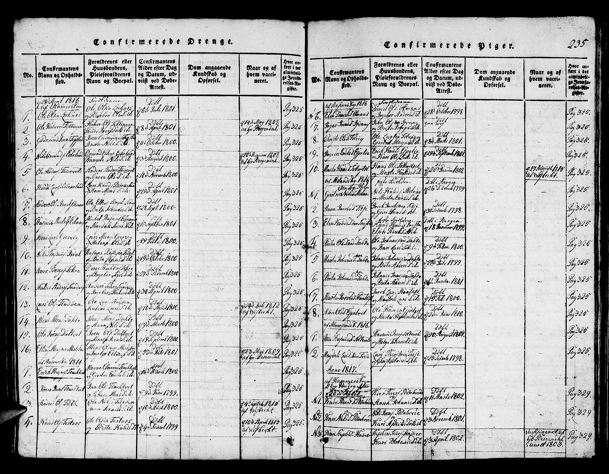 Hamre sokneprestembete, SAB/A-75501/H/Ha/Hab: Parish register (copy) no. A 1, 1816-1826, p. 235