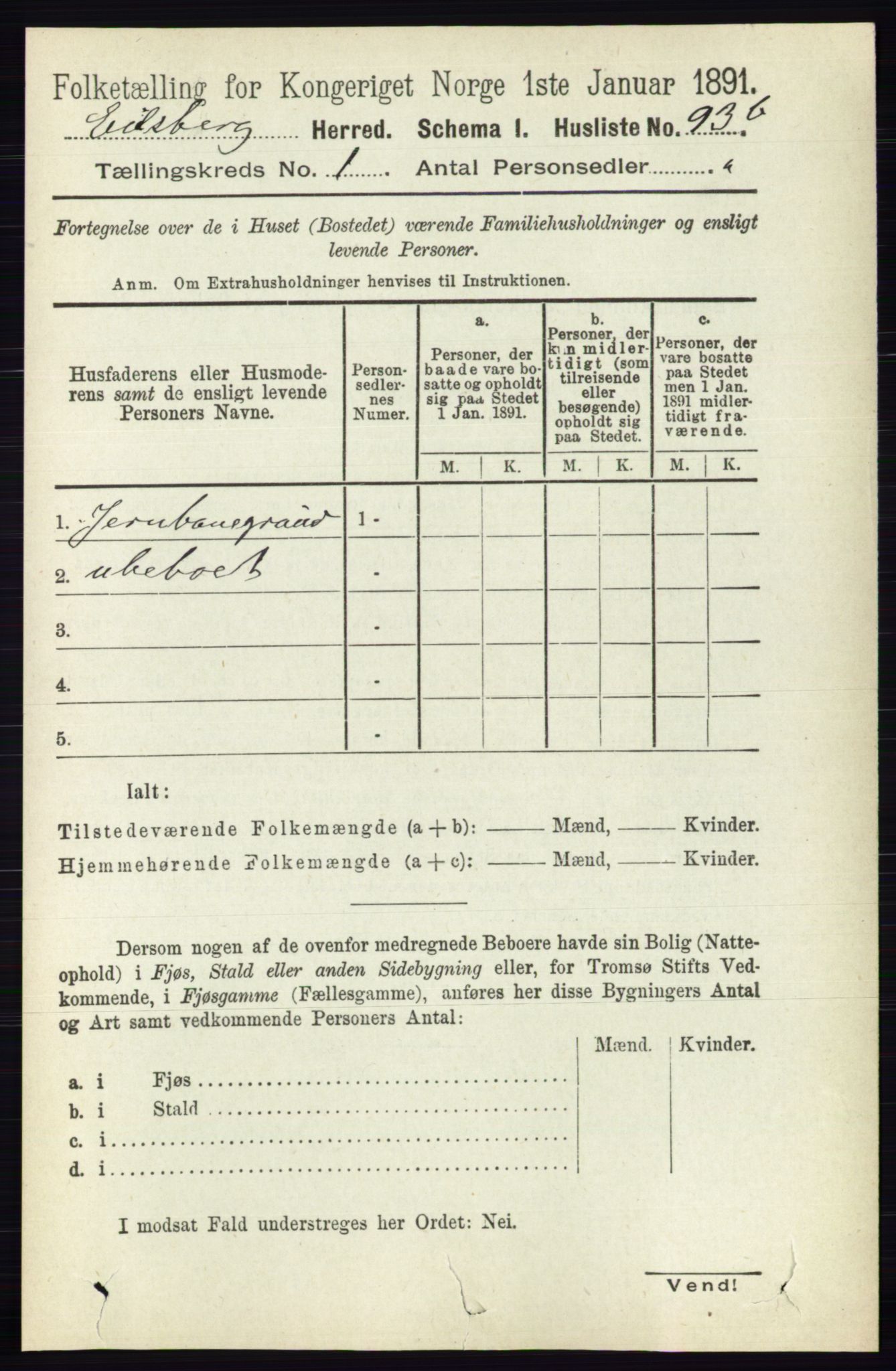 RA, 1891 census for 0125 Eidsberg, 1891, p. 133