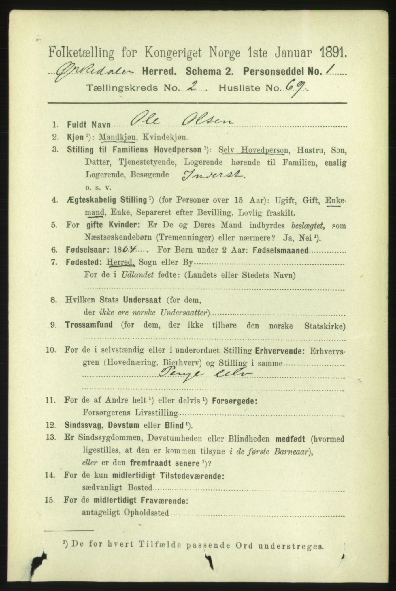 RA, 1891 census for 1638 Orkdal, 1891, p. 1414