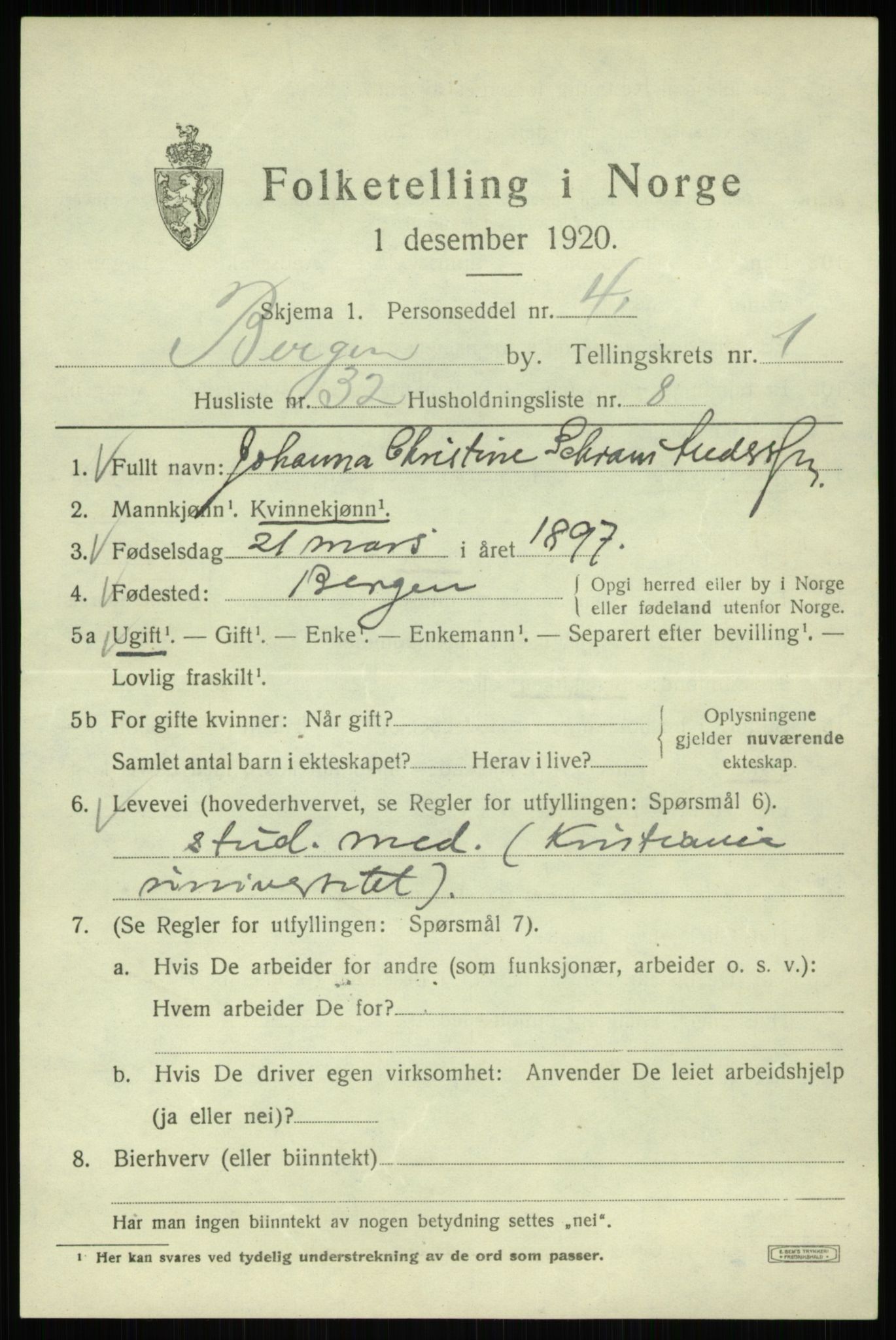 SAB, 1920 census for Bergen, 1920, p. 59552