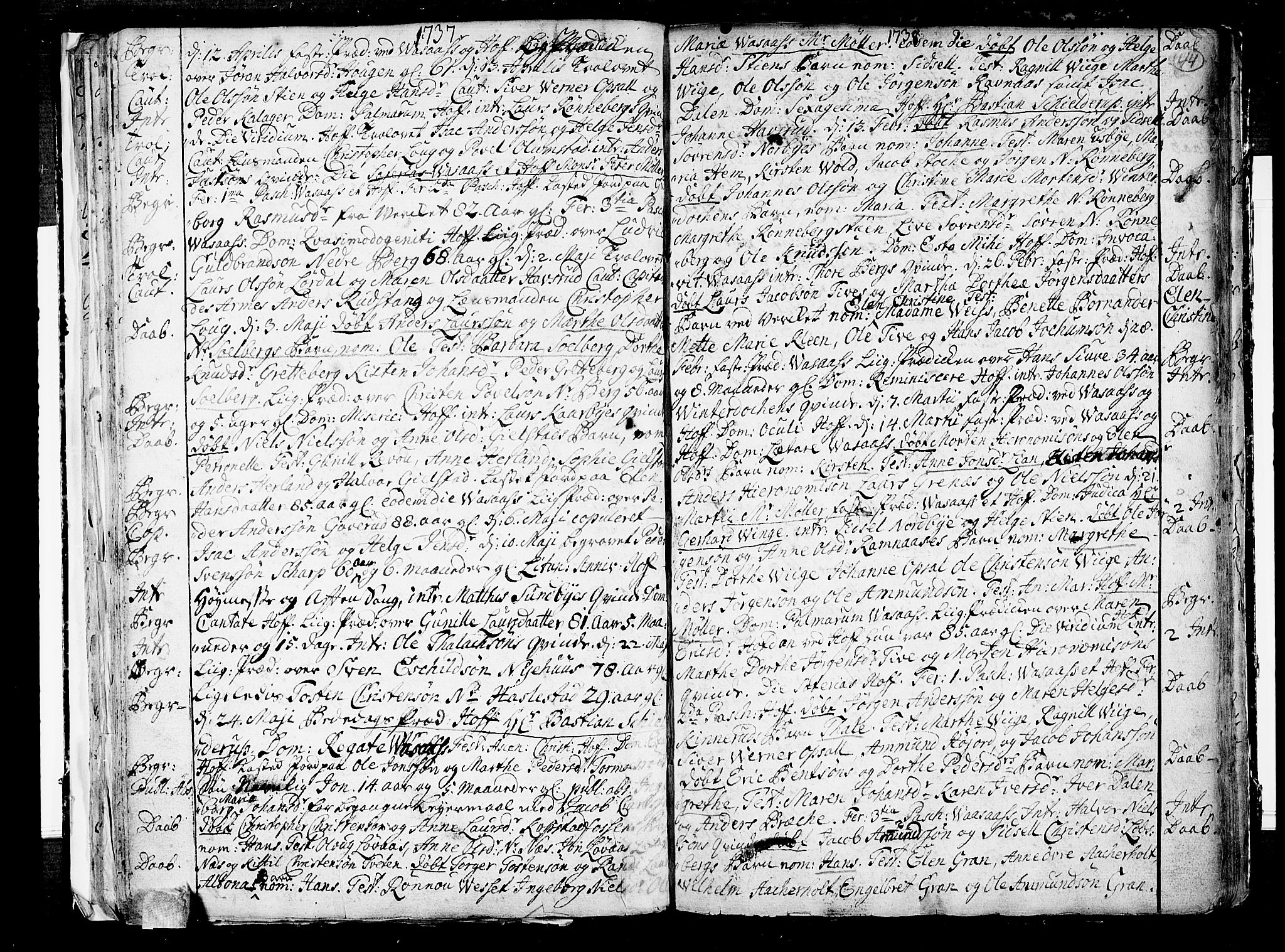 Hof kirkebøker, SAKO/A-64/F/Fa/L0001: Parish register (official) no. I 1, 1704-1745, p. 44