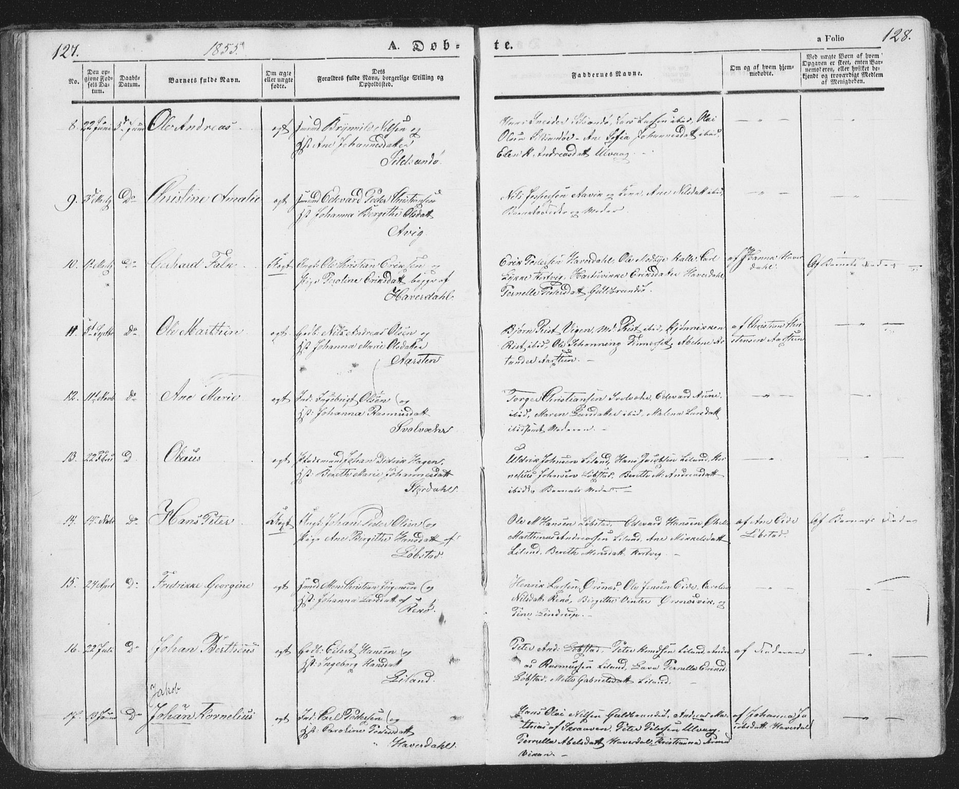 Ministerialprotokoller, klokkerbøker og fødselsregistre - Nordland, AV/SAT-A-1459/874/L1072: Parish register (copy) no. 874C01, 1843-1859, p. 127-128