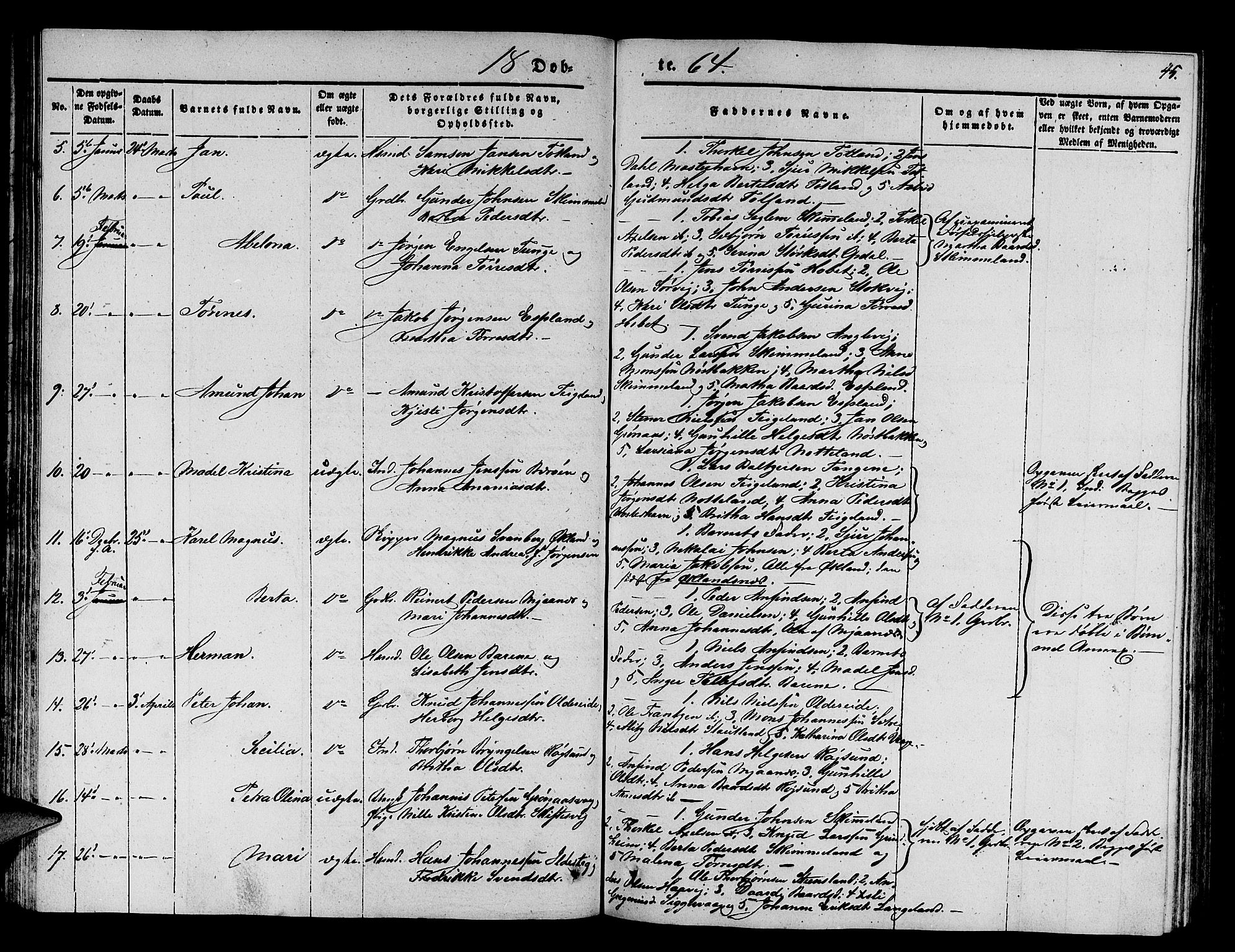 Finnås sokneprestembete, SAB/A-99925/H/Ha/Hab/Haba/L0001: Parish register (copy) no. A 1, 1851-1873, p. 45