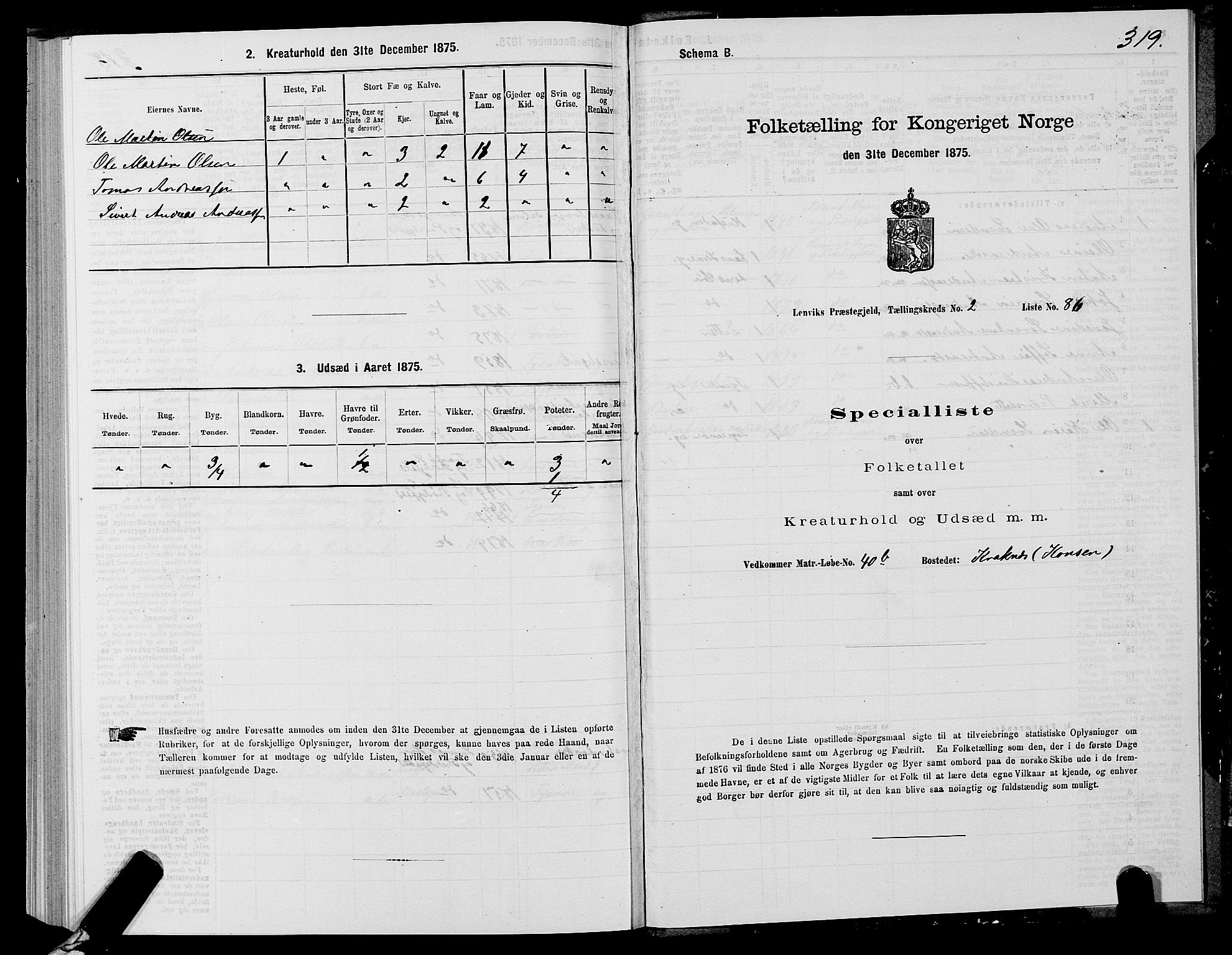 SATØ, 1875 census for 1931P Lenvik, 1875, p. 1319