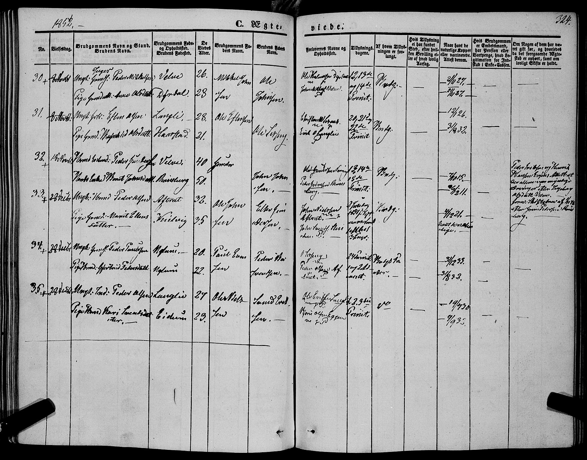 Ministerialprotokoller, klokkerbøker og fødselsregistre - Sør-Trøndelag, SAT/A-1456/695/L1145: Parish register (official) no. 695A06 /1, 1843-1859, p. 324