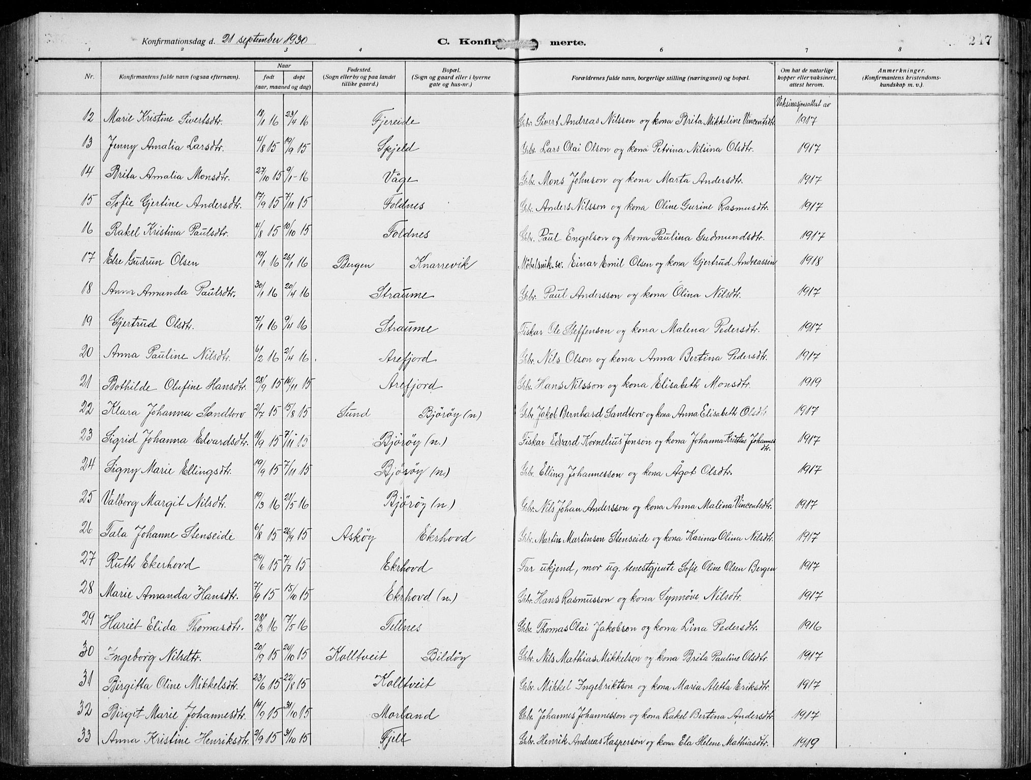 Fjell sokneprestembete, AV/SAB-A-75301/H/Hab: Parish register (copy) no. A  6, 1918-1936, p. 247