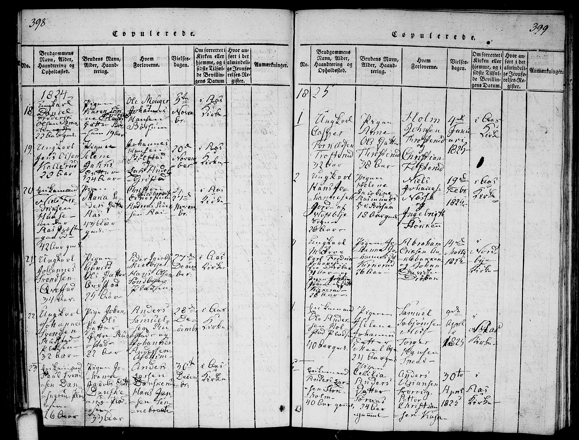 Ås prestekontor Kirkebøker, AV/SAO-A-10894/F/Fa/L0004: Parish register (official) no. I 4, 1818-1826, p. 398-399