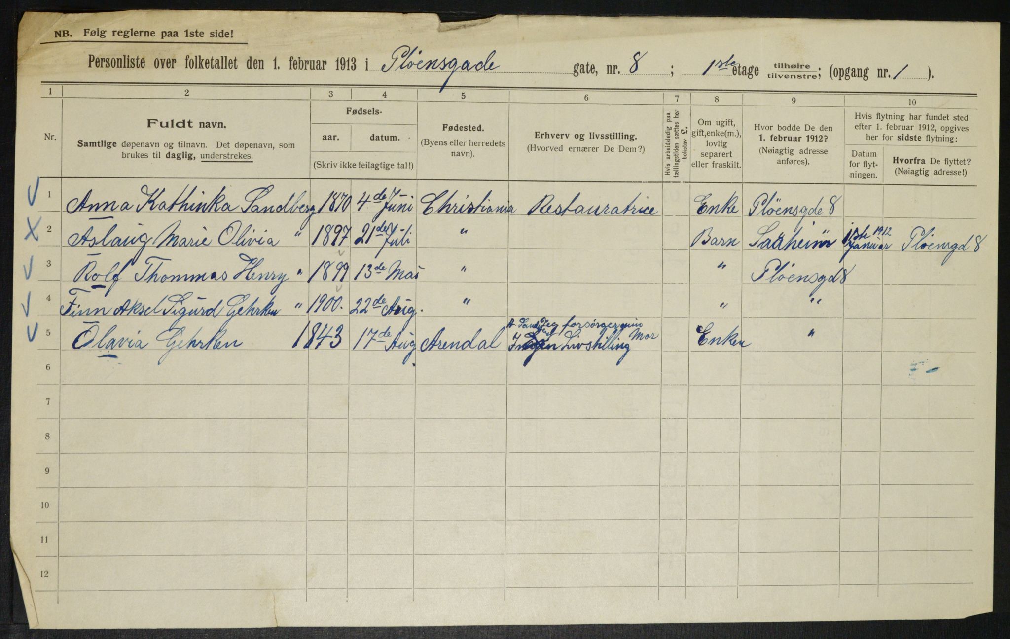 OBA, Municipal Census 1913 for Kristiania, 1913, p. 81074