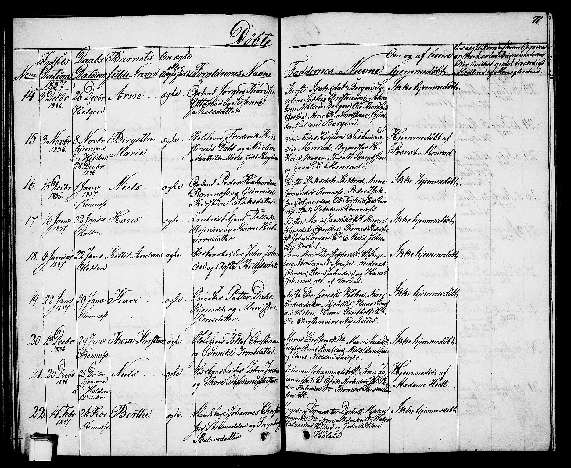 Holla kirkebøker, AV/SAKO-A-272/G/Ga/L0002: Parish register (copy) no. I 2, 1830-1848, p. 71