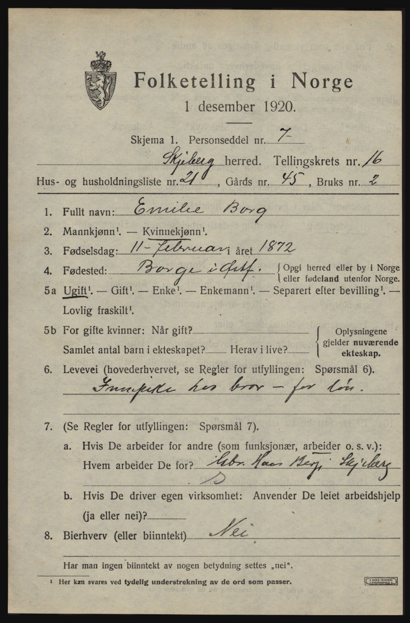 SAO, 1920 census for Skjeberg, 1920, p. 15081