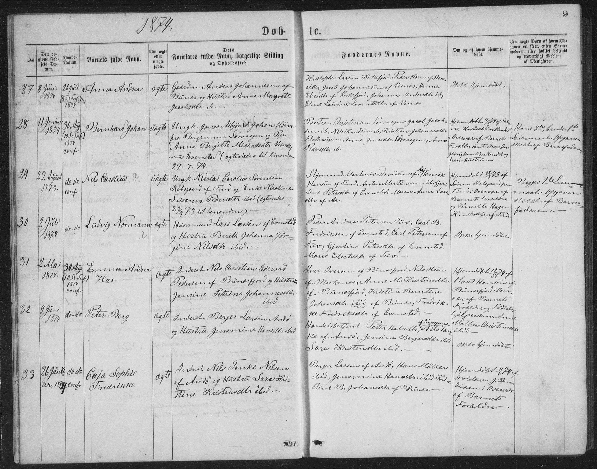 Ministerialprotokoller, klokkerbøker og fødselsregistre - Nordland, AV/SAT-A-1459/886/L1225: Parish register (copy) no. 886C02, 1874-1896, p. 9