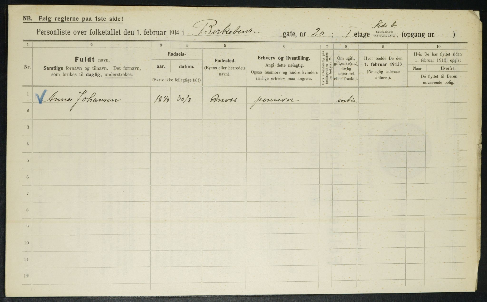 OBA, Municipal Census 1914 for Kristiania, 1914, p. 5010