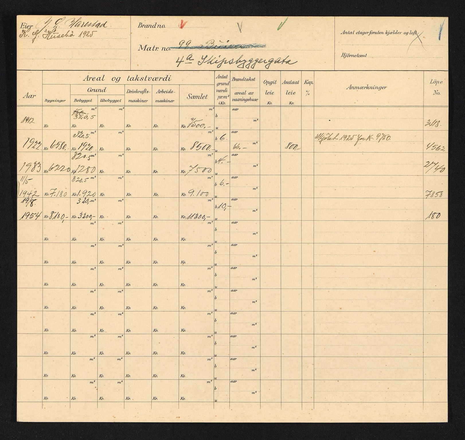 Stavanger kommune. Skattetakstvesenet, BYST/A-0440/F/Fa/Faa/L0039/0004: Skattetakstkort / Skipsbyggergata 4a - 21