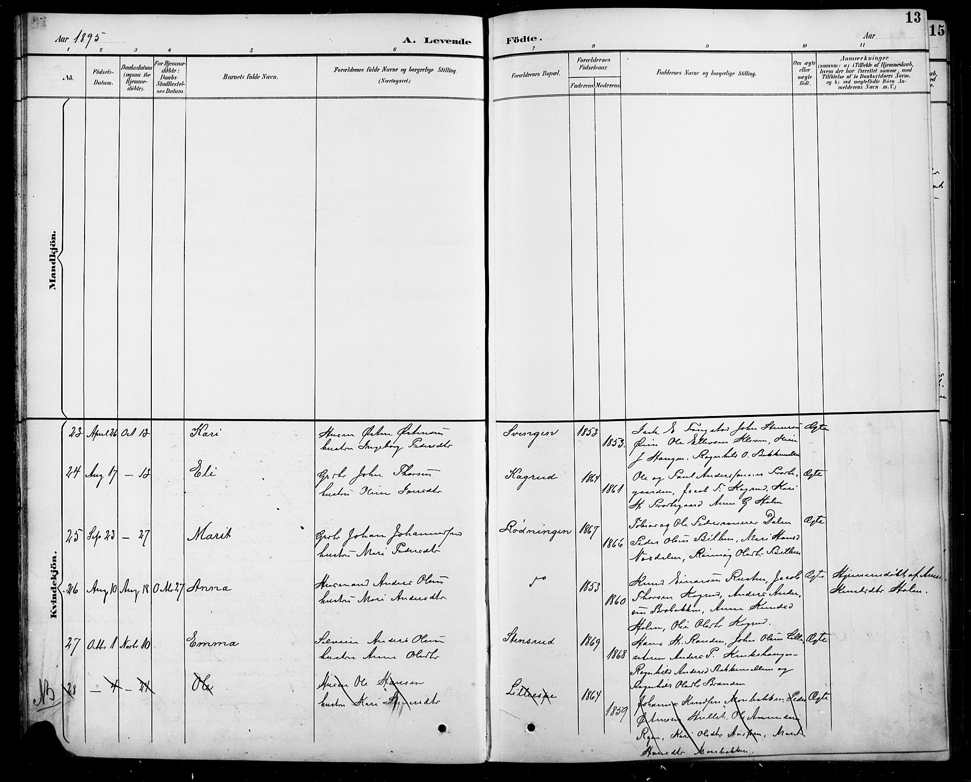 Sel prestekontor, SAH/PREST-074/H/Ha/Hab/L0005: Parish register (copy) no. 5, 1894-1923, p. 13
