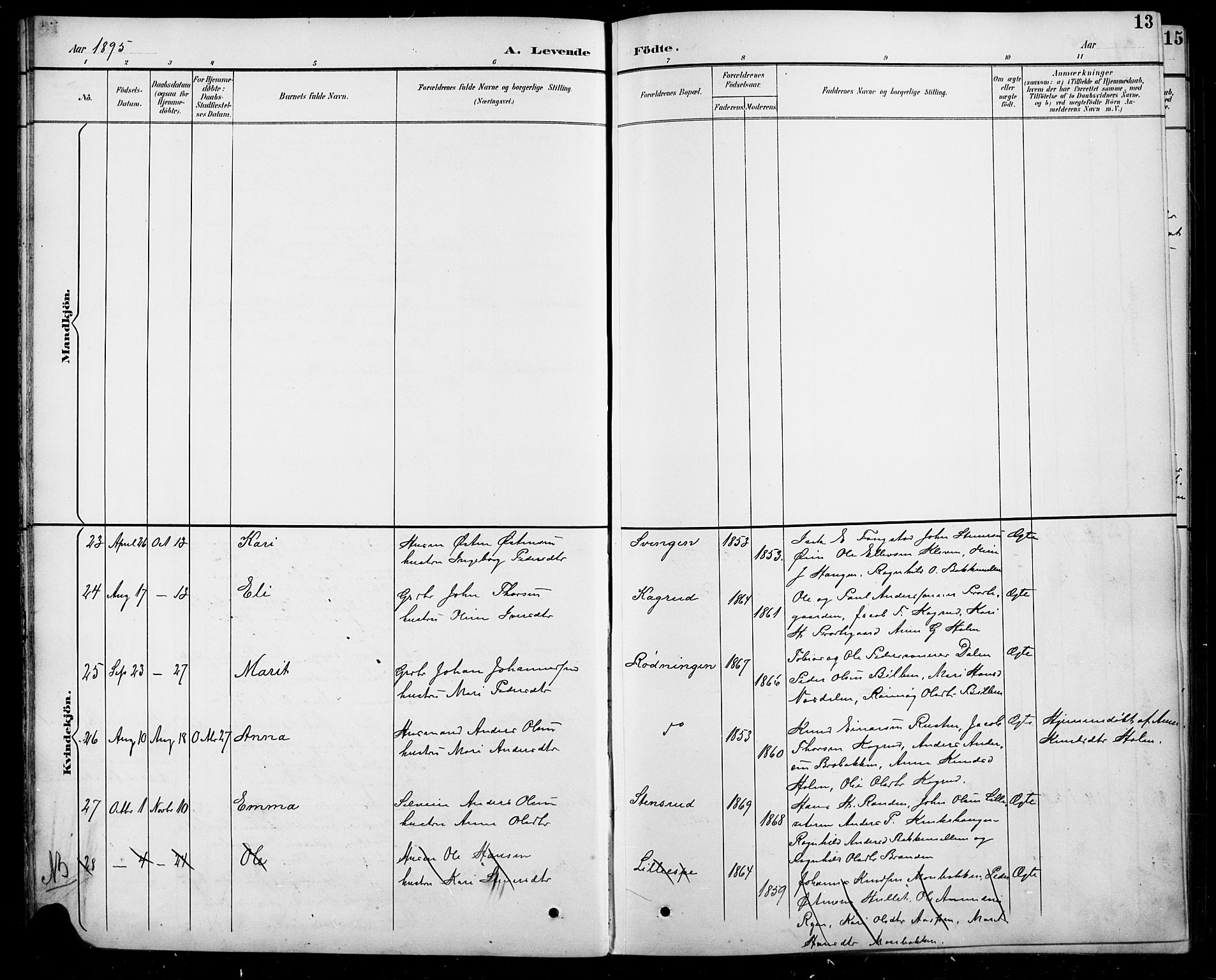 Sel prestekontor, AV/SAH-PREST-074/H/Ha/Hab/L0005: Parish register (copy) no. 5, 1894-1923, p. 13