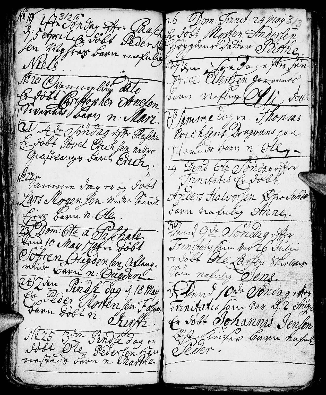 Nes prestekontor, Hedmark, AV/SAH-PREST-020/L/La/L0001: Parish register (copy) no. 1, 1663-1784, p. 312-313