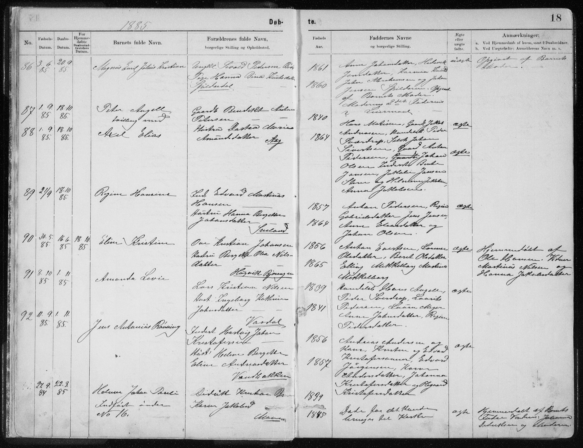 Ministerialprotokoller, klokkerbøker og fødselsregistre - Nordland, AV/SAT-A-1459/843/L0636: Parish register (copy) no. 843C05, 1884-1909, p. 18