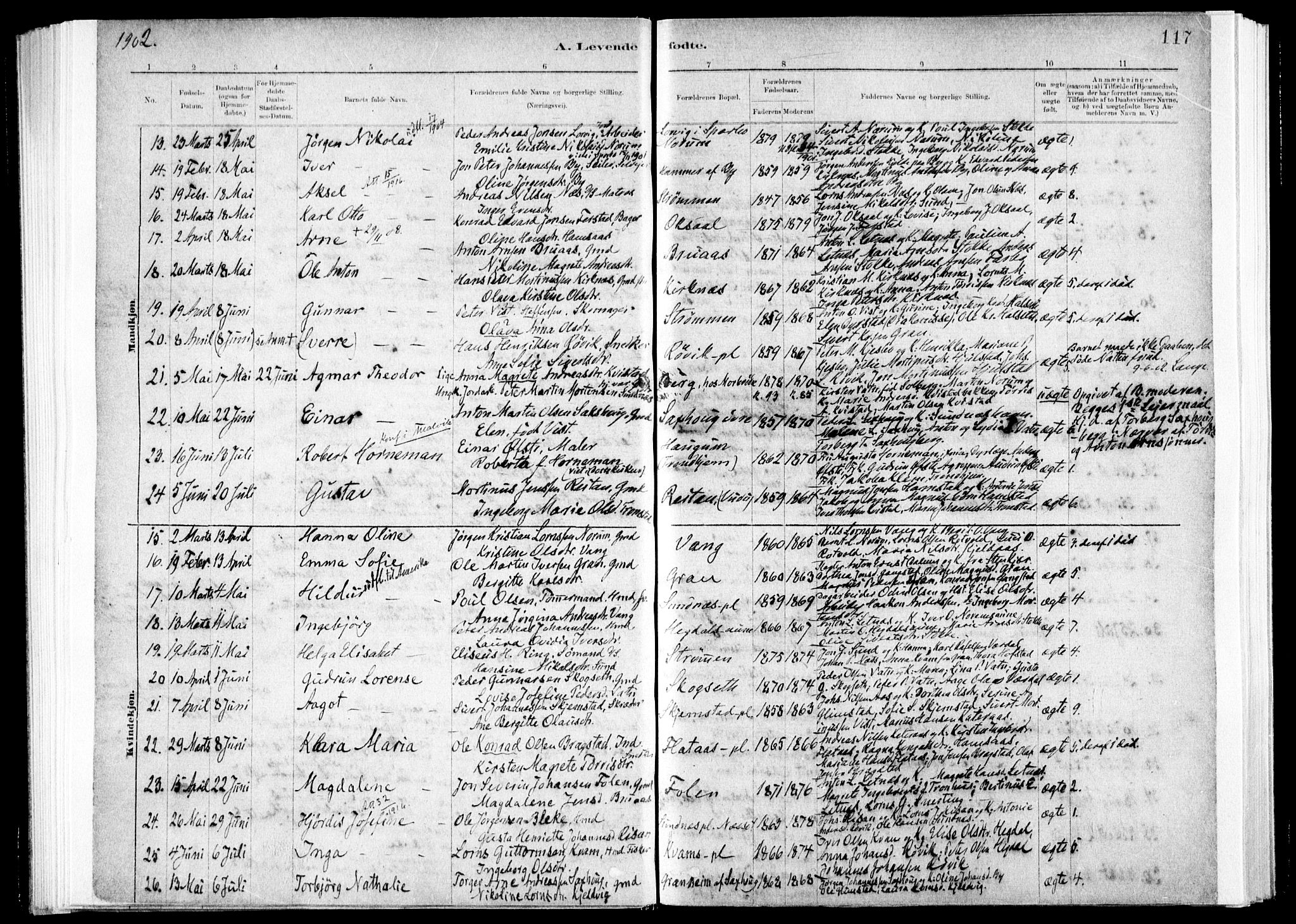 Ministerialprotokoller, klokkerbøker og fødselsregistre - Nord-Trøndelag, SAT/A-1458/730/L0285: Parish register (official) no. 730A10, 1879-1914, p. 117