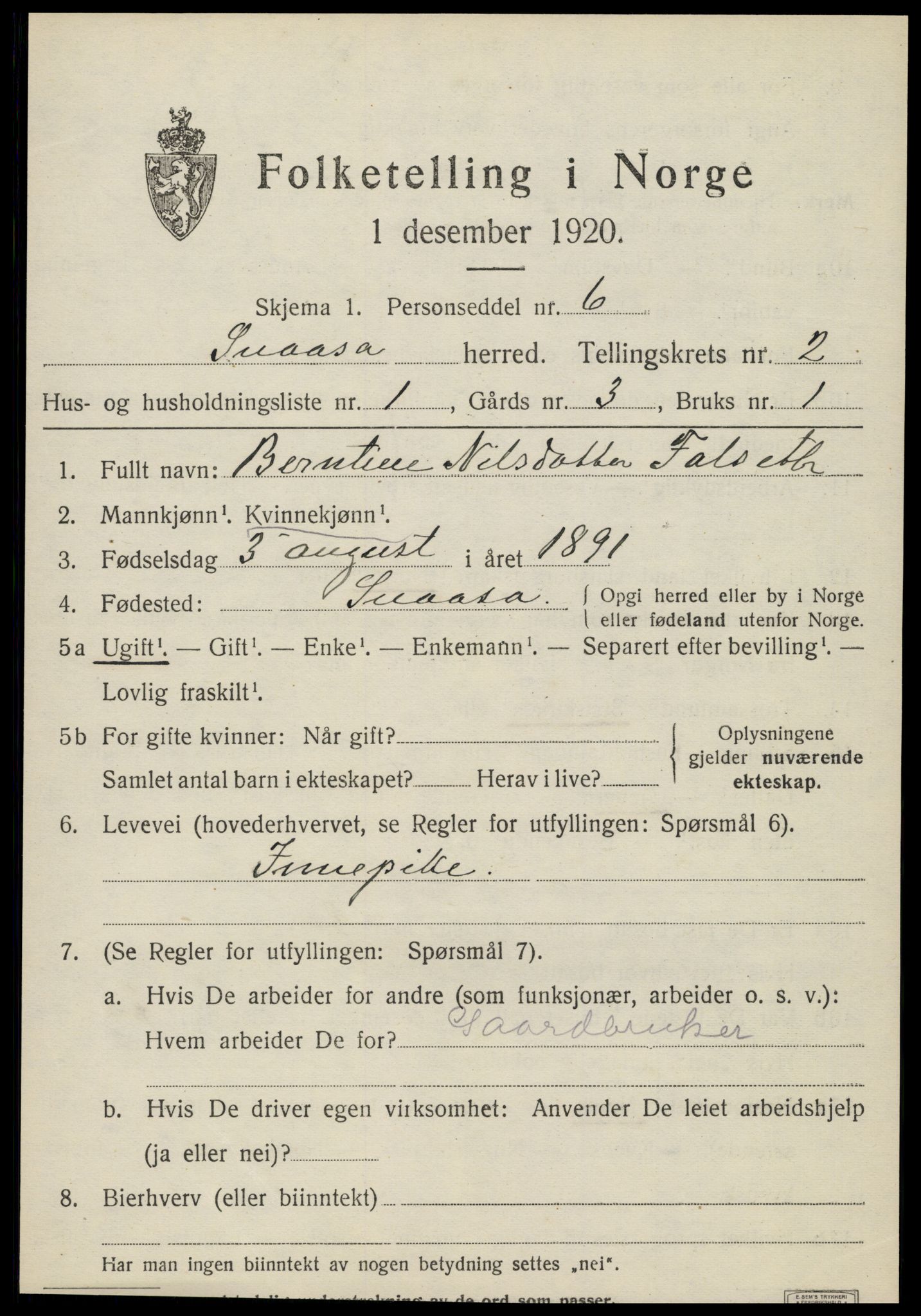 SAT, 1920 census for Snåsa, 1920, p. 1194