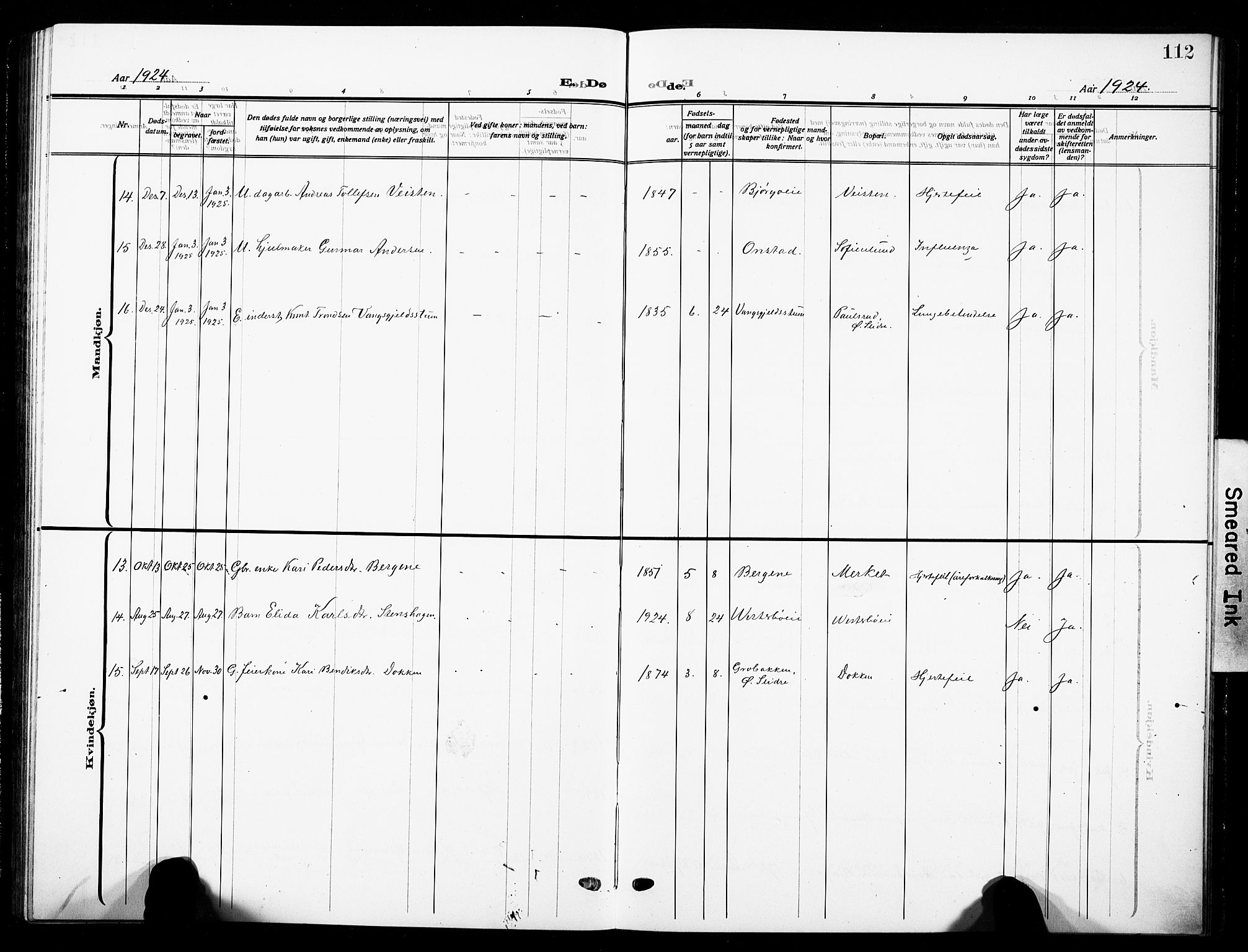 Nord-Aurdal prestekontor, AV/SAH-PREST-132/H/Ha/Hab/L0016: Parish register (copy) no. 16, 1920-1932, p. 112