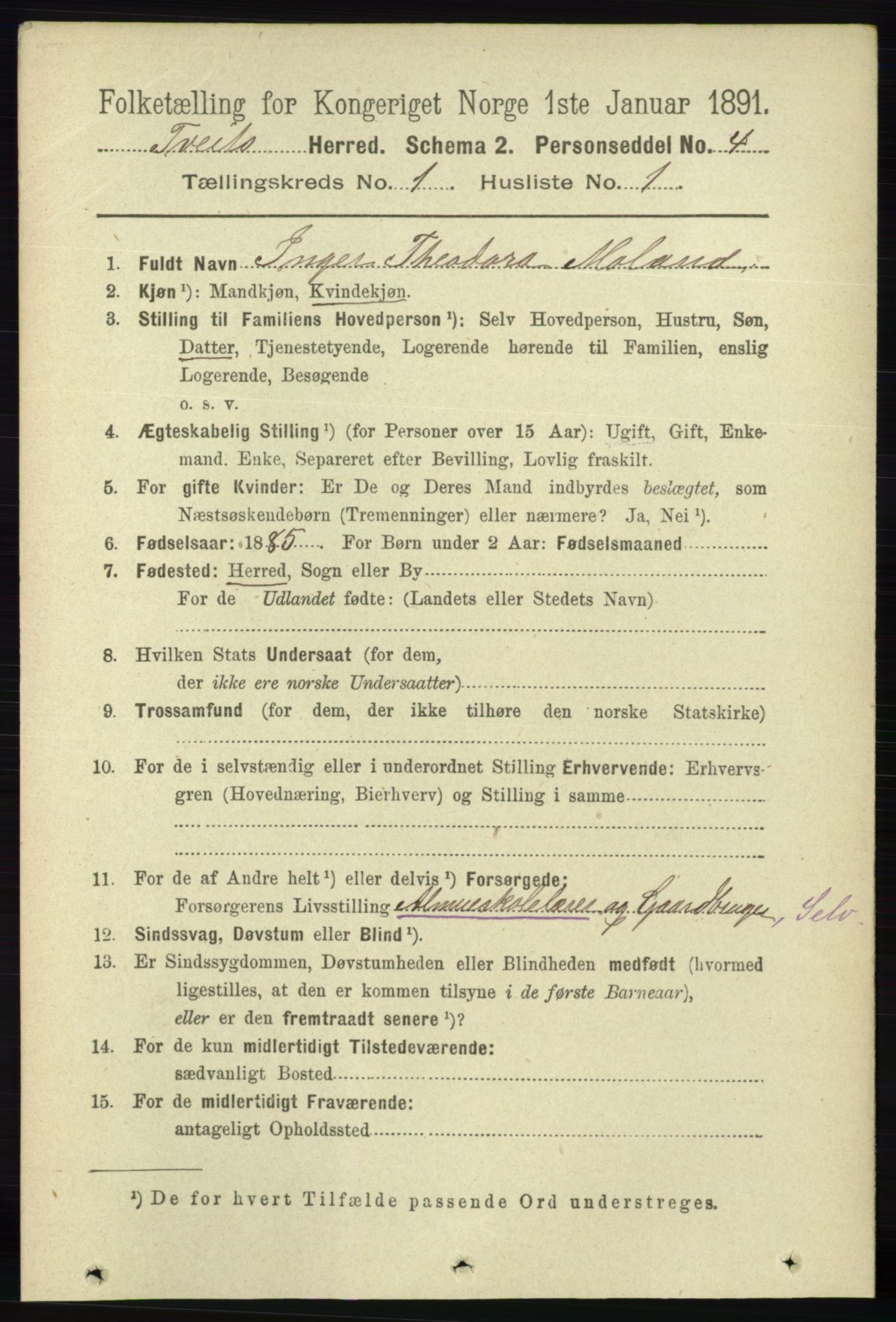 RA, 1891 census for 1013 Tveit, 1891, p. 89