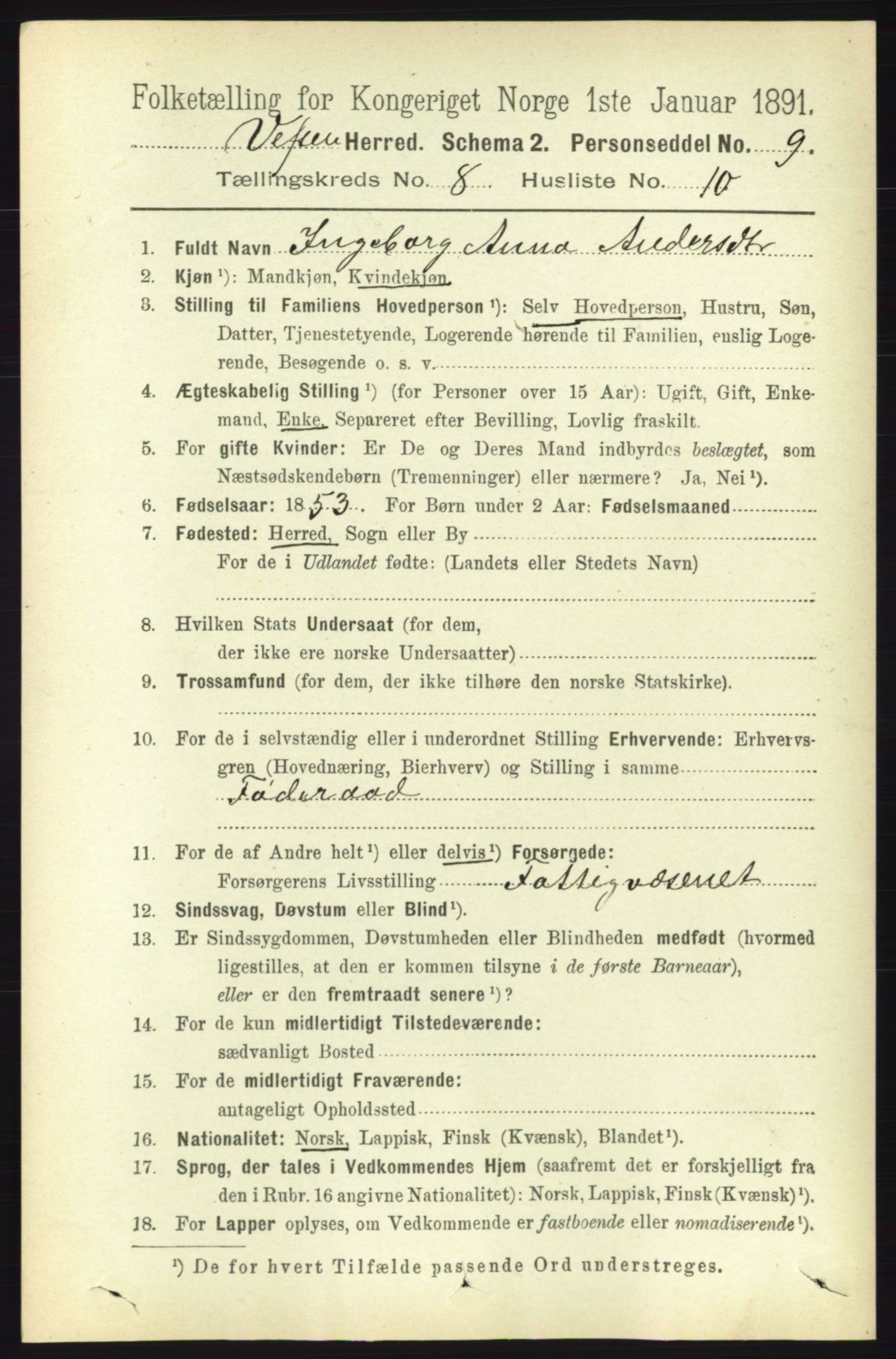 RA, 1891 census for 1824 Vefsn, 1891, p. 4303