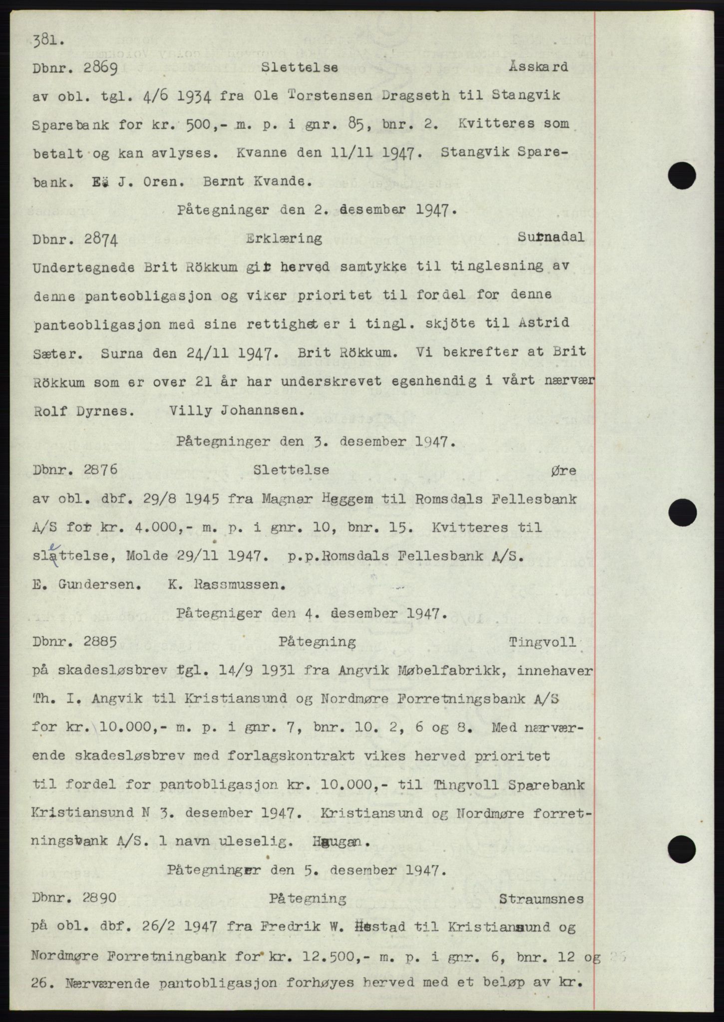 Nordmøre sorenskriveri, SAT/A-4132/1/2/2Ca: Mortgage book no. C82b, 1946-1951, Diary no: : 2869/1947