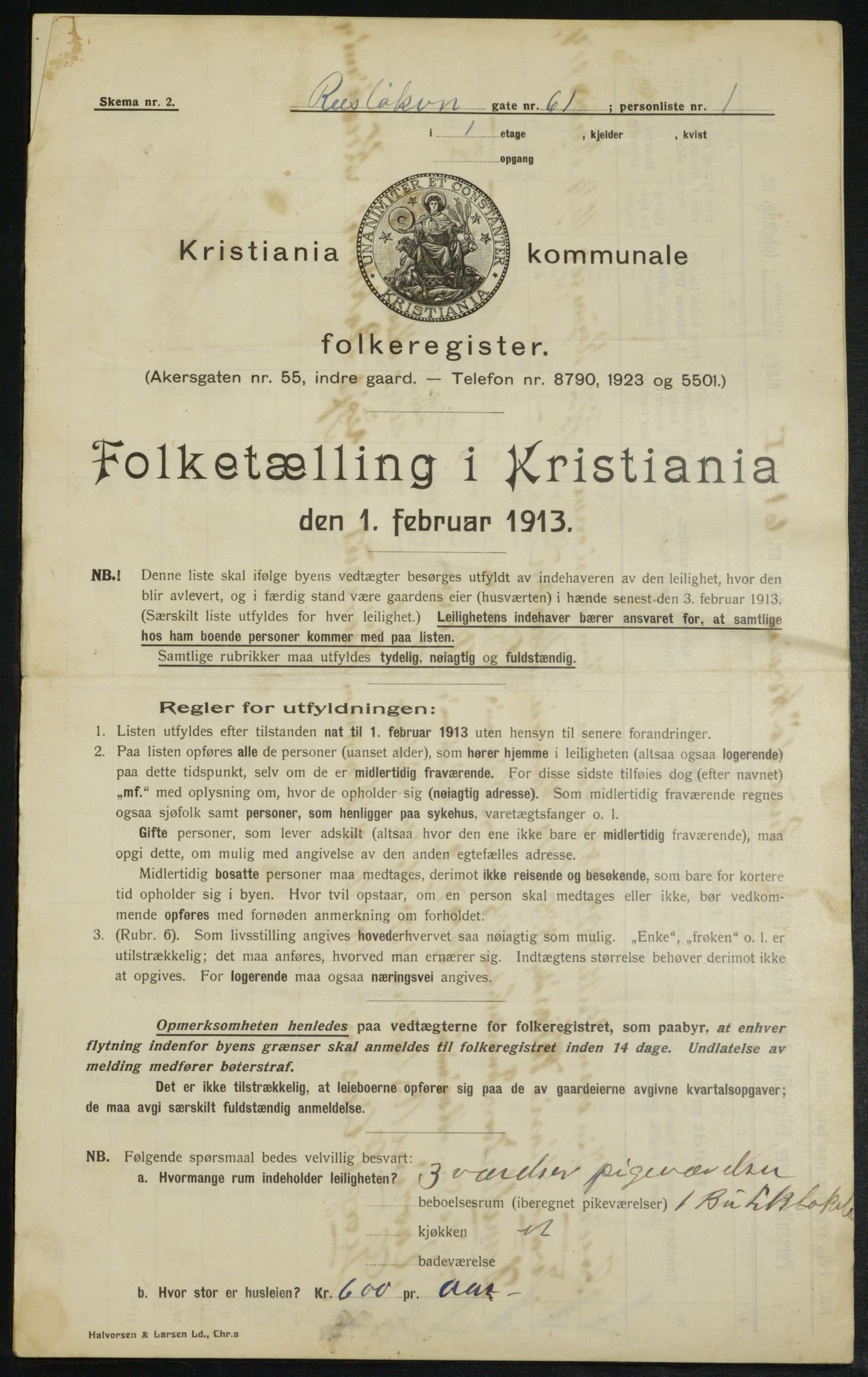 OBA, Municipal Census 1913 for Kristiania, 1913, p. 85601