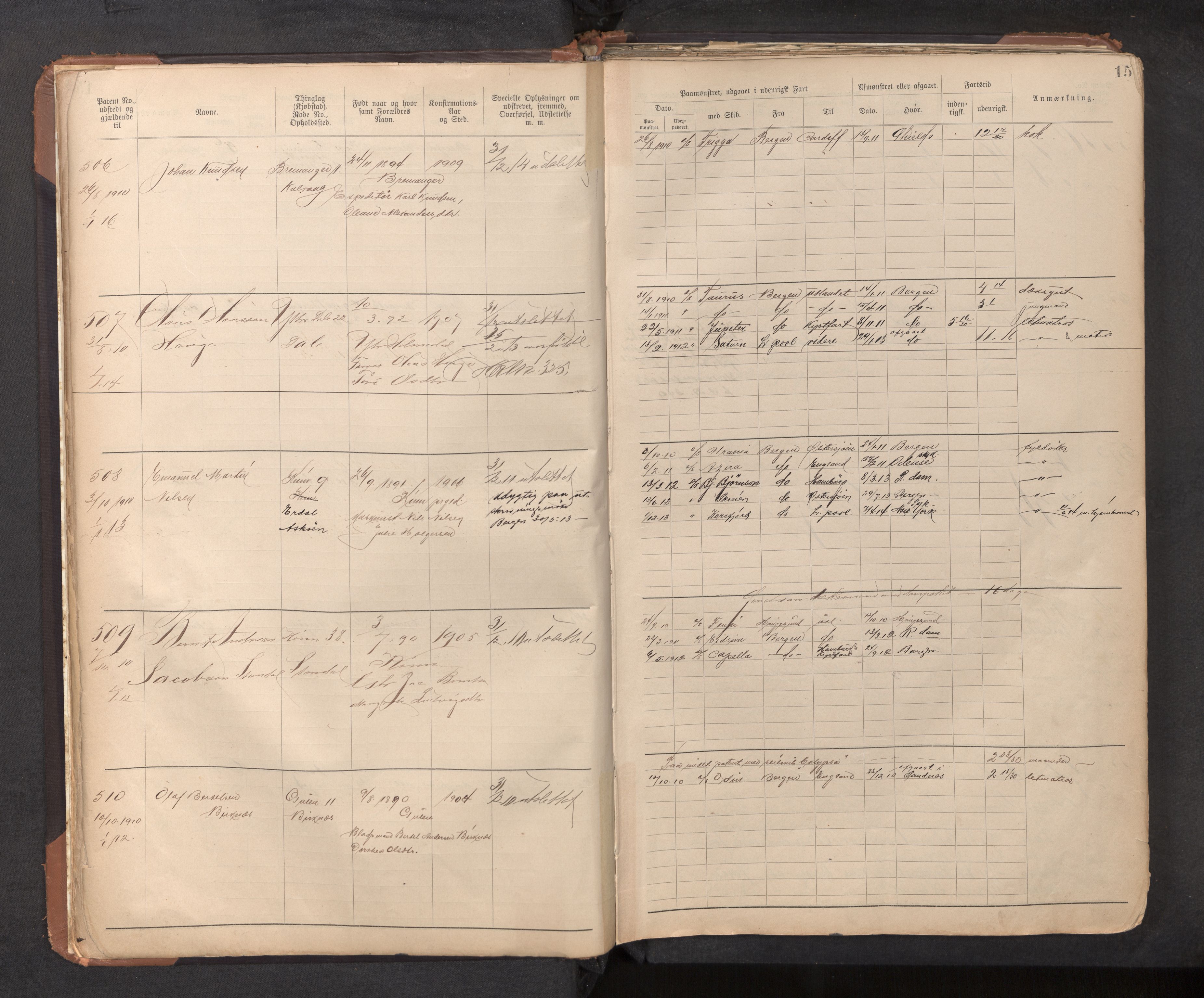 Innrulleringssjefen i Bergen, AV/SAB-A-100050/F/Ff/L0002: Sjøfarts-annotasjonsrulle, nr. 436 - 2528, 1908-1938