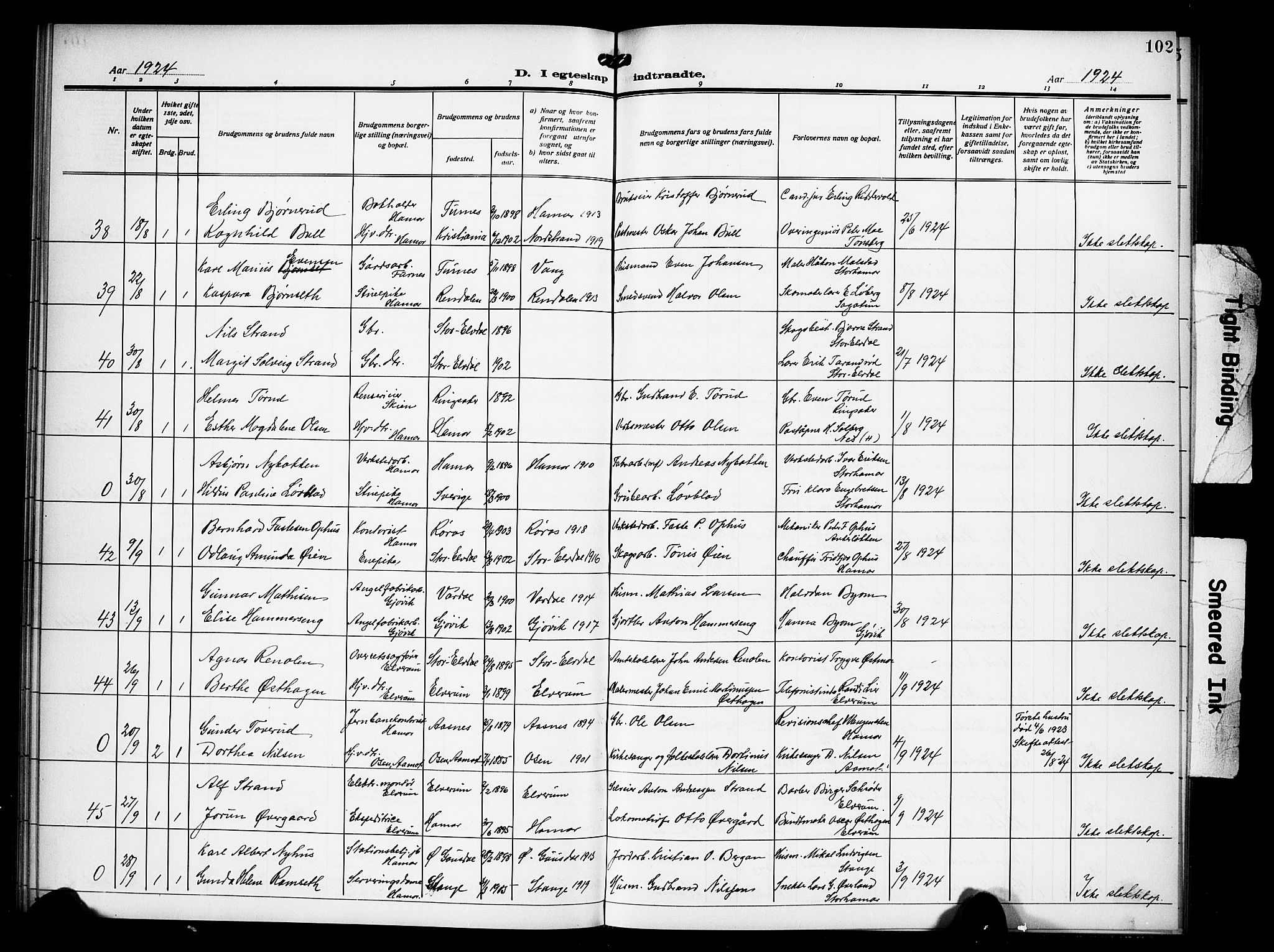 Hamar prestekontor, AV/SAH-DOMPH-002/H/Ha/Hab/L0003: Parish register (copy) no. 3, 1913-1930, p. 102
