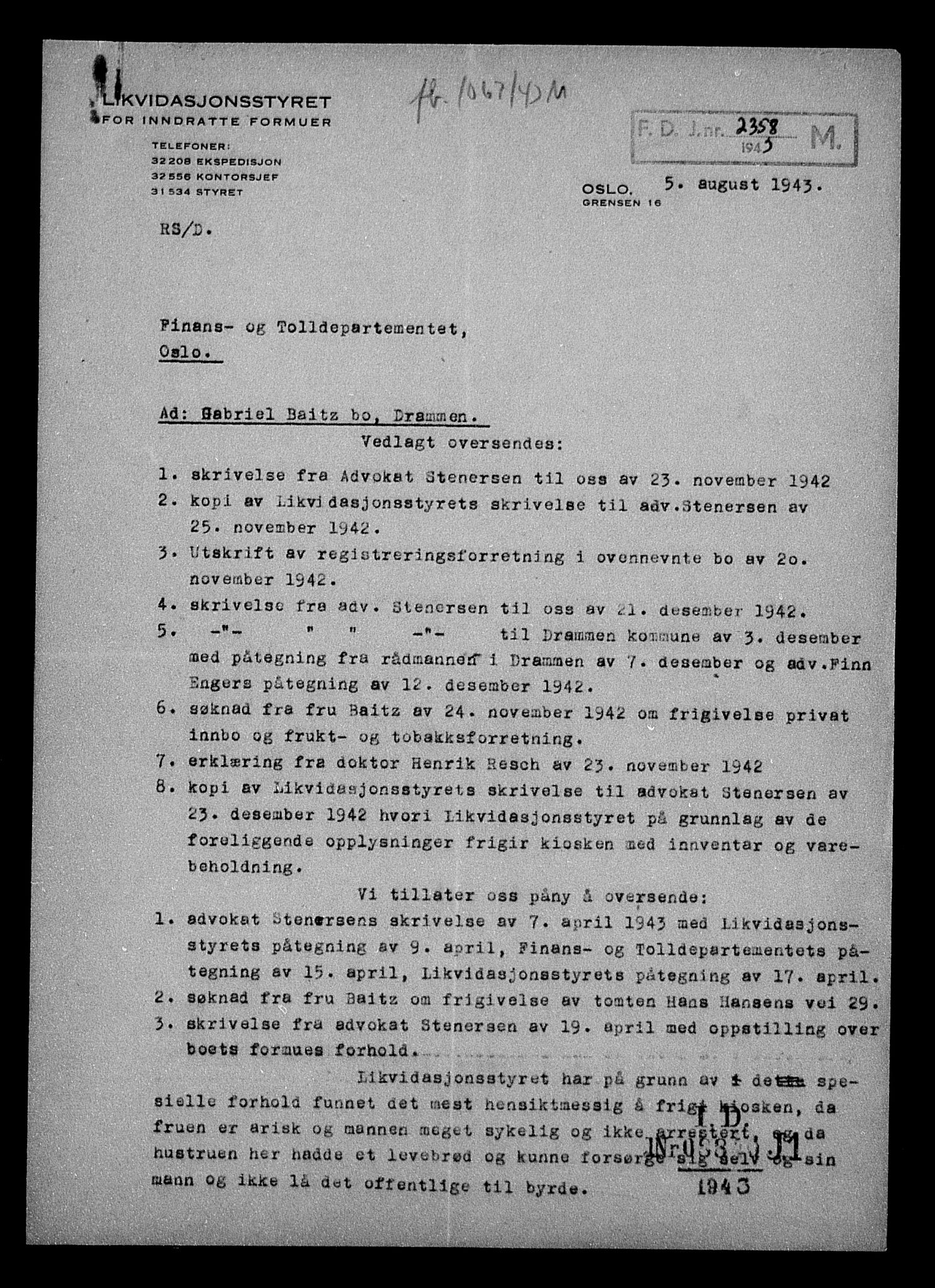 Justisdepartementet, Tilbakeføringskontoret for inndratte formuer, AV/RA-S-1564/H/Hc/Hcd/L0989: --, 1945-1947, p. 405