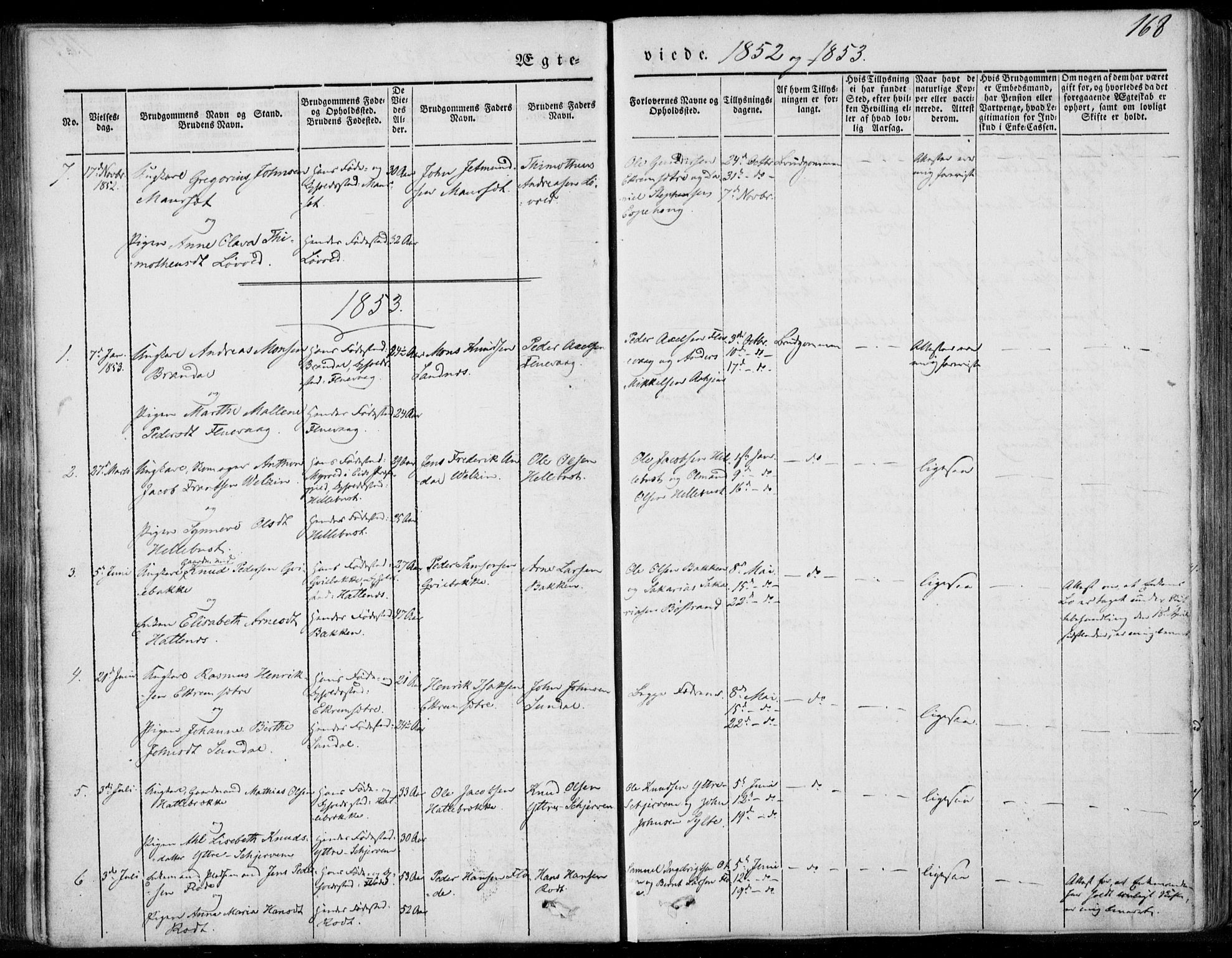 Ministerialprotokoller, klokkerbøker og fødselsregistre - Møre og Romsdal, AV/SAT-A-1454/501/L0006: Parish register (official) no. 501A06, 1844-1868, p. 168