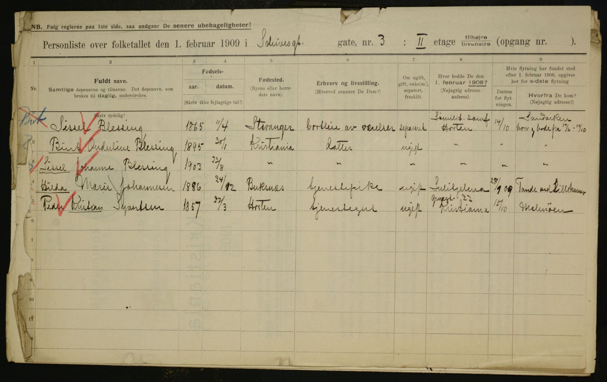 OBA, Municipal Census 1909 for Kristiania, 1909, p. 81423