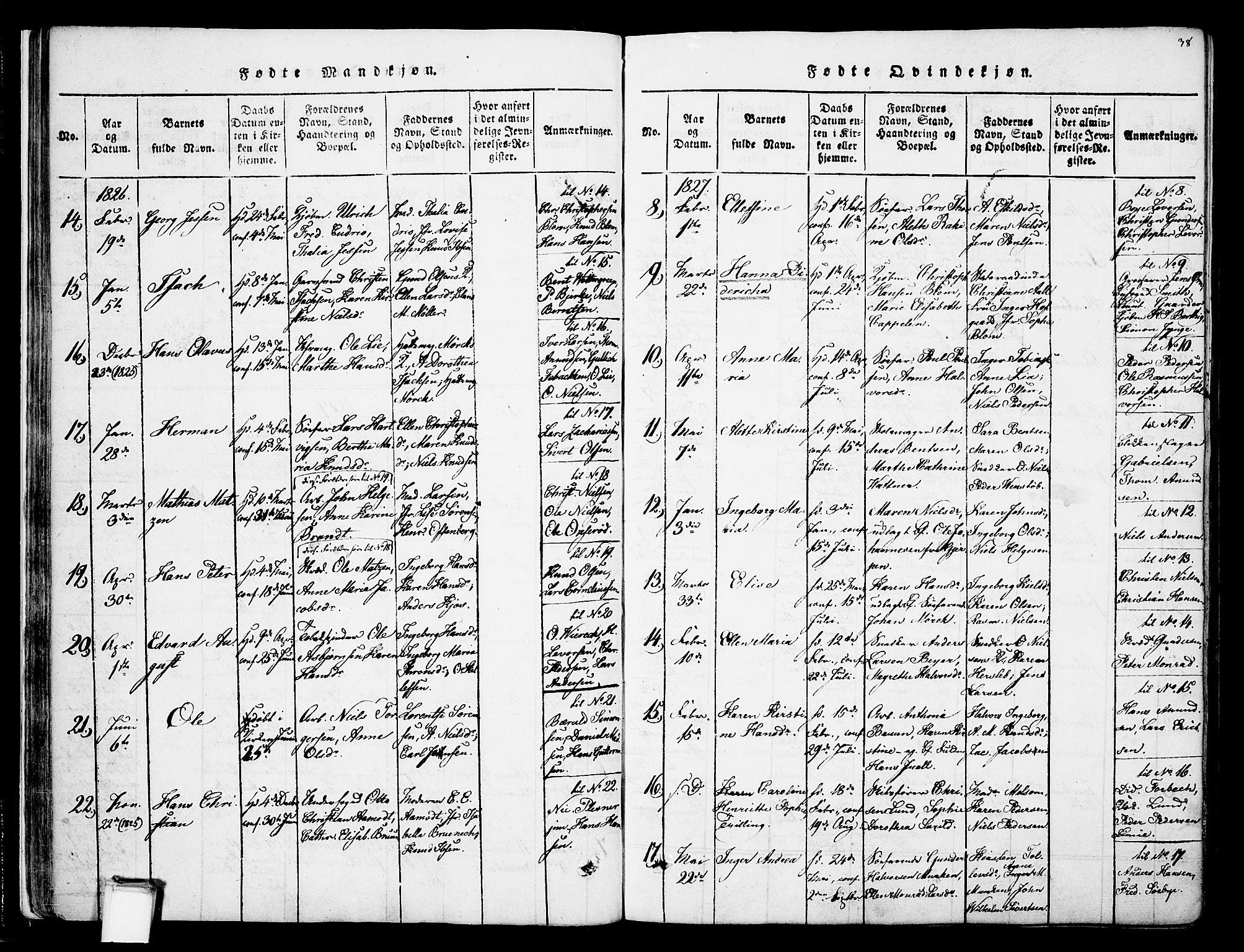 Skien kirkebøker, SAKO/A-302/F/Fa/L0005: Parish register (official) no. 5, 1814-1843, p. 38