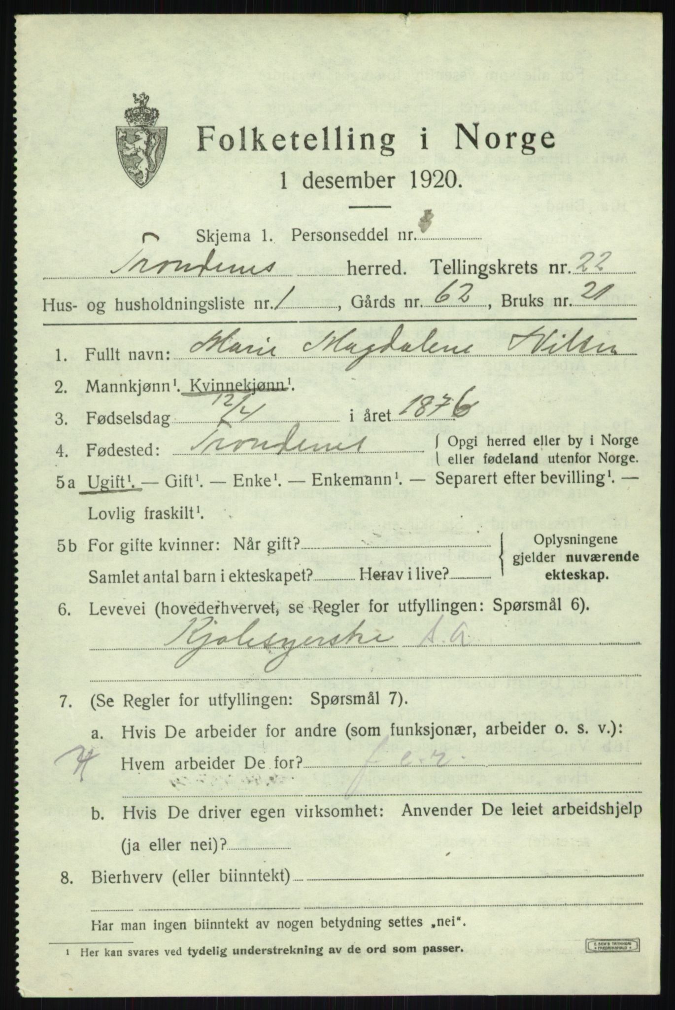 SATØ, 1920 census for Trondenes, 1920, p. 17190