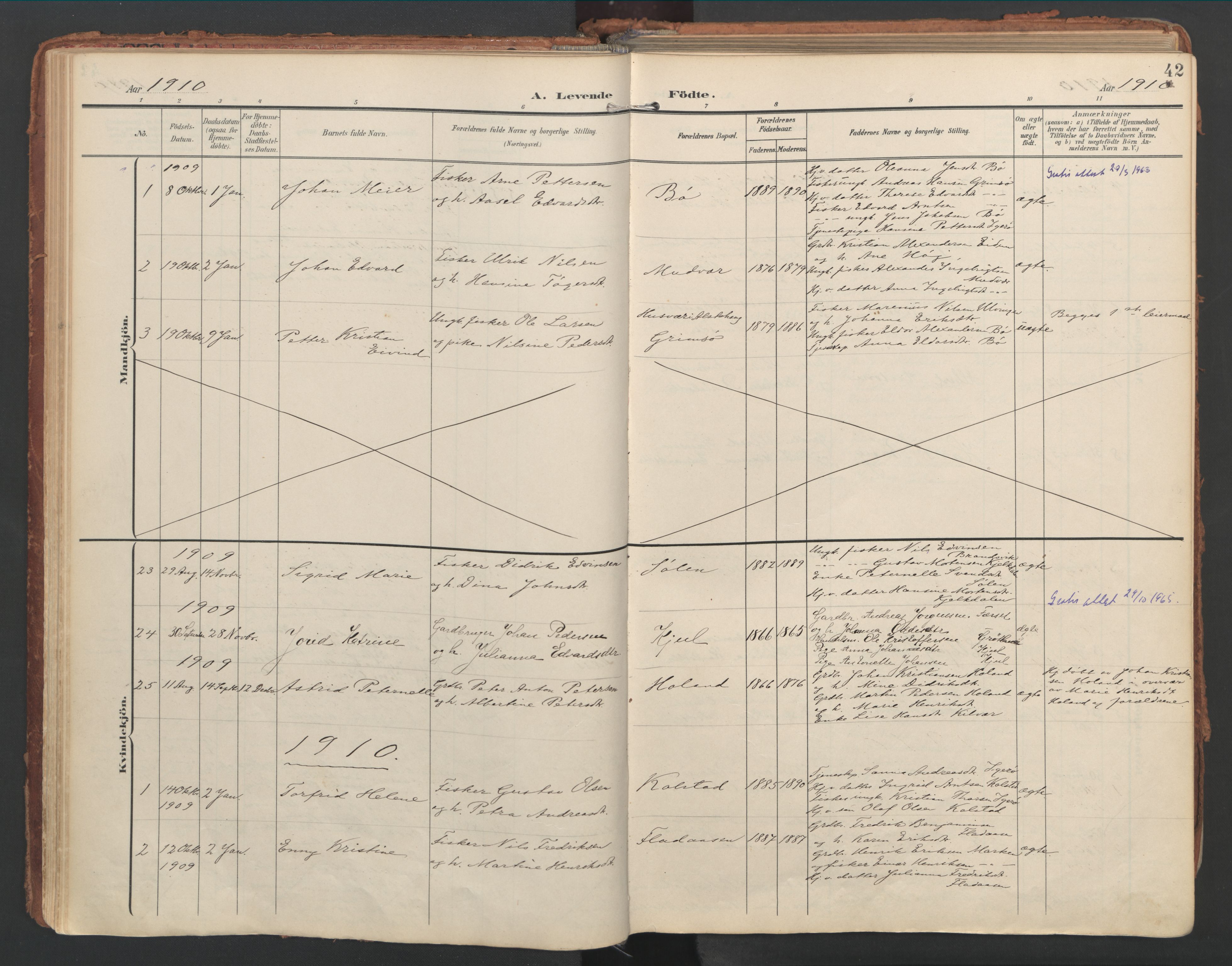 Ministerialprotokoller, klokkerbøker og fødselsregistre - Nordland, AV/SAT-A-1459/816/L0250: Parish register (official) no. 816A16, 1903-1923, p. 42