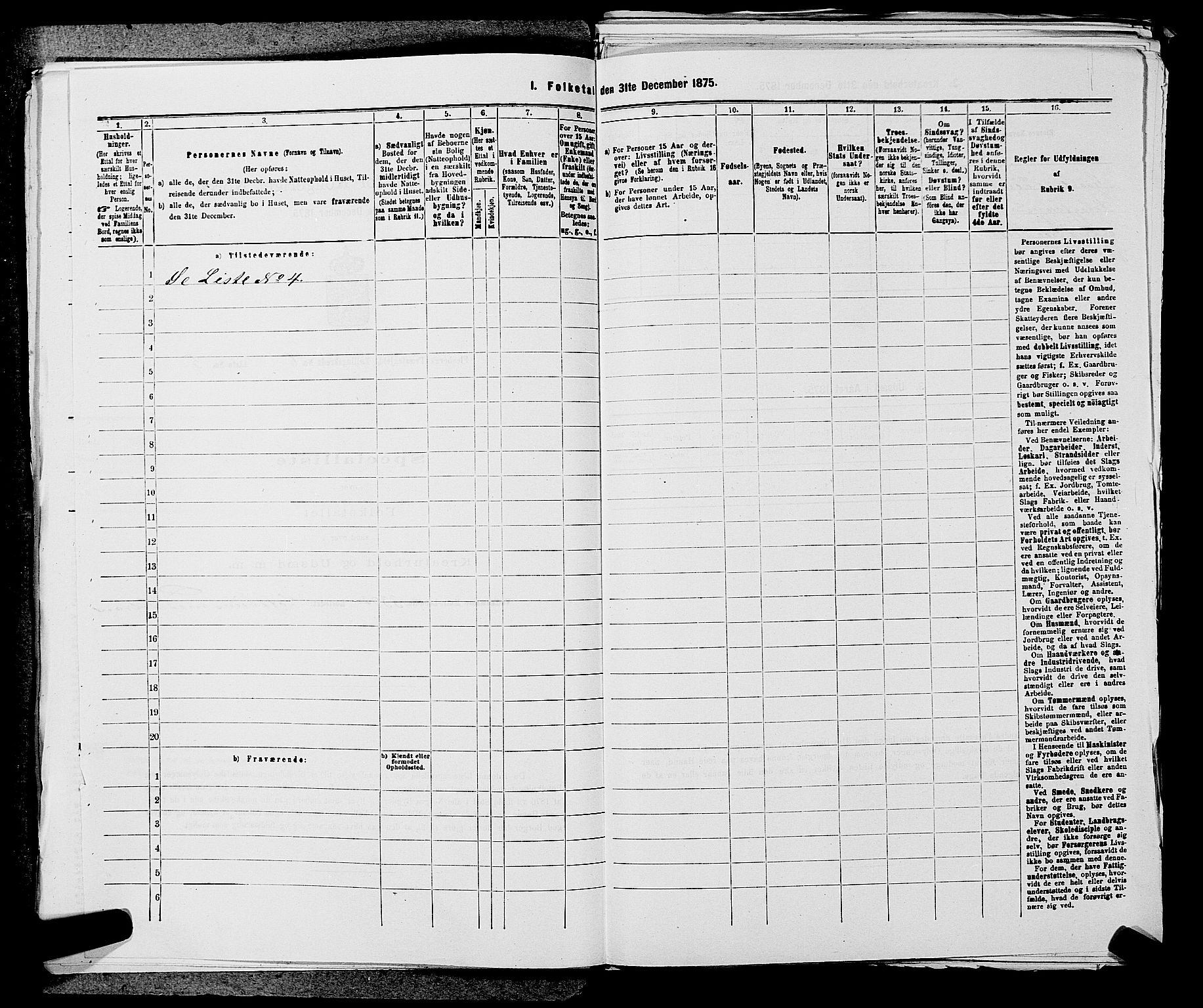 SAKO, 1875 census for 0631P Flesberg, 1875, p. 1092