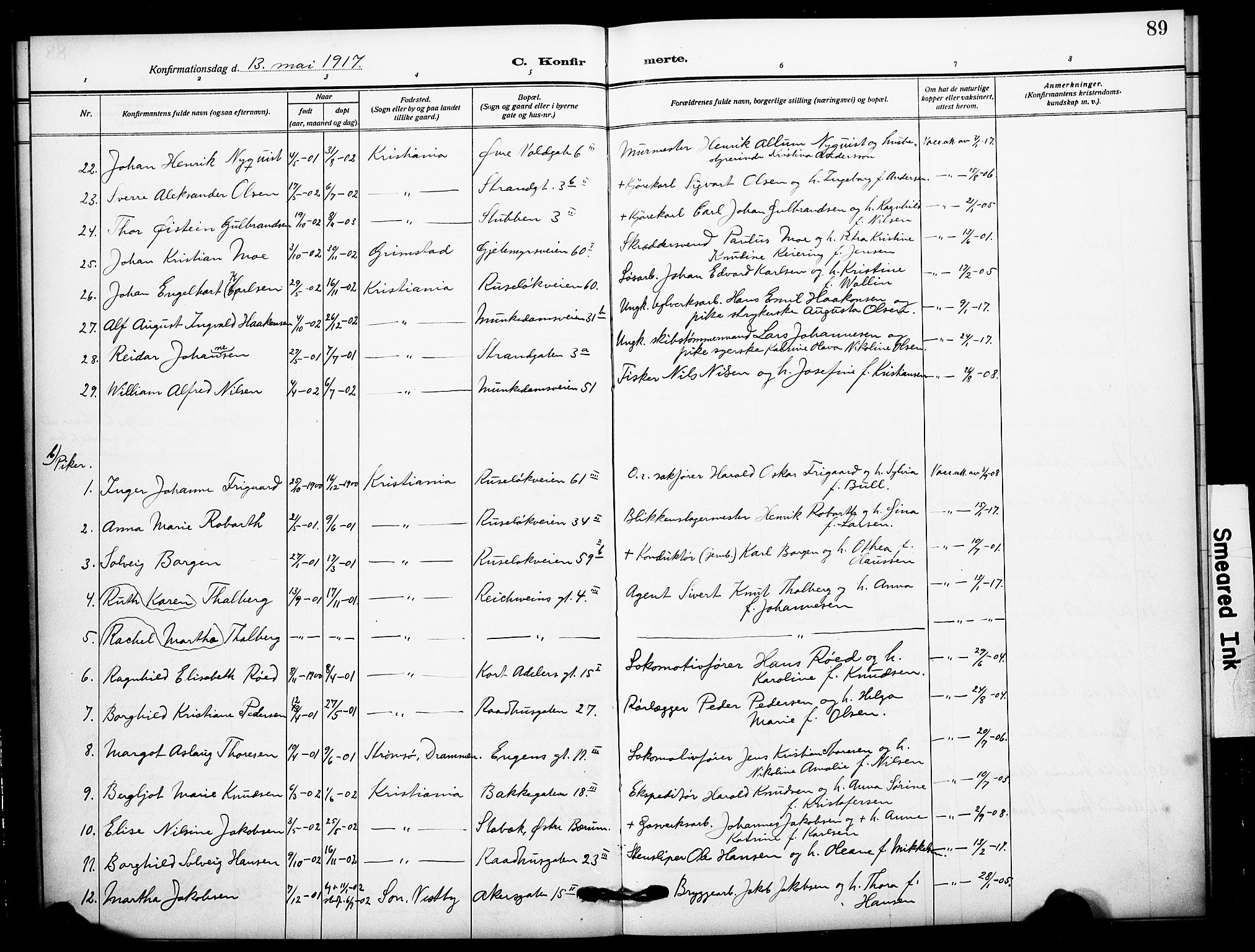 Johannes prestekontor Kirkebøker, SAO/A-10852/F/Fa/L0011: Parish register (official) no. 11, 1908-1921, p. 89