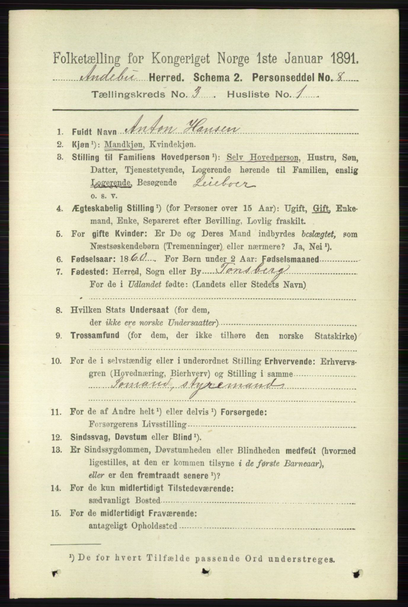 RA, 1891 census for 0719 Andebu, 1891, p. 1503