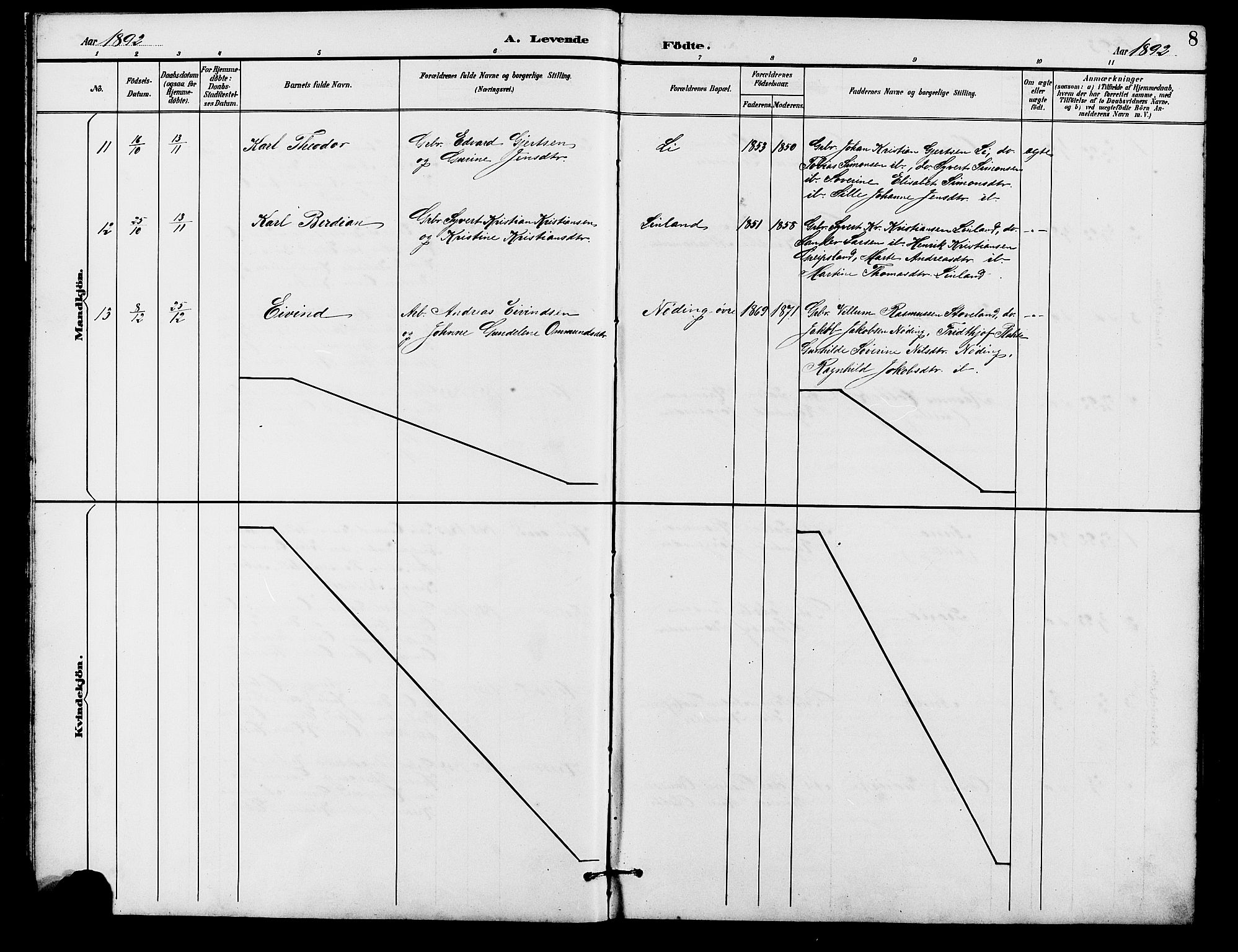 Holum sokneprestkontor, AV/SAK-1111-0022/F/Fb/Fba/L0005: Parish register (copy) no. B 5, 1891-1909, p. 8