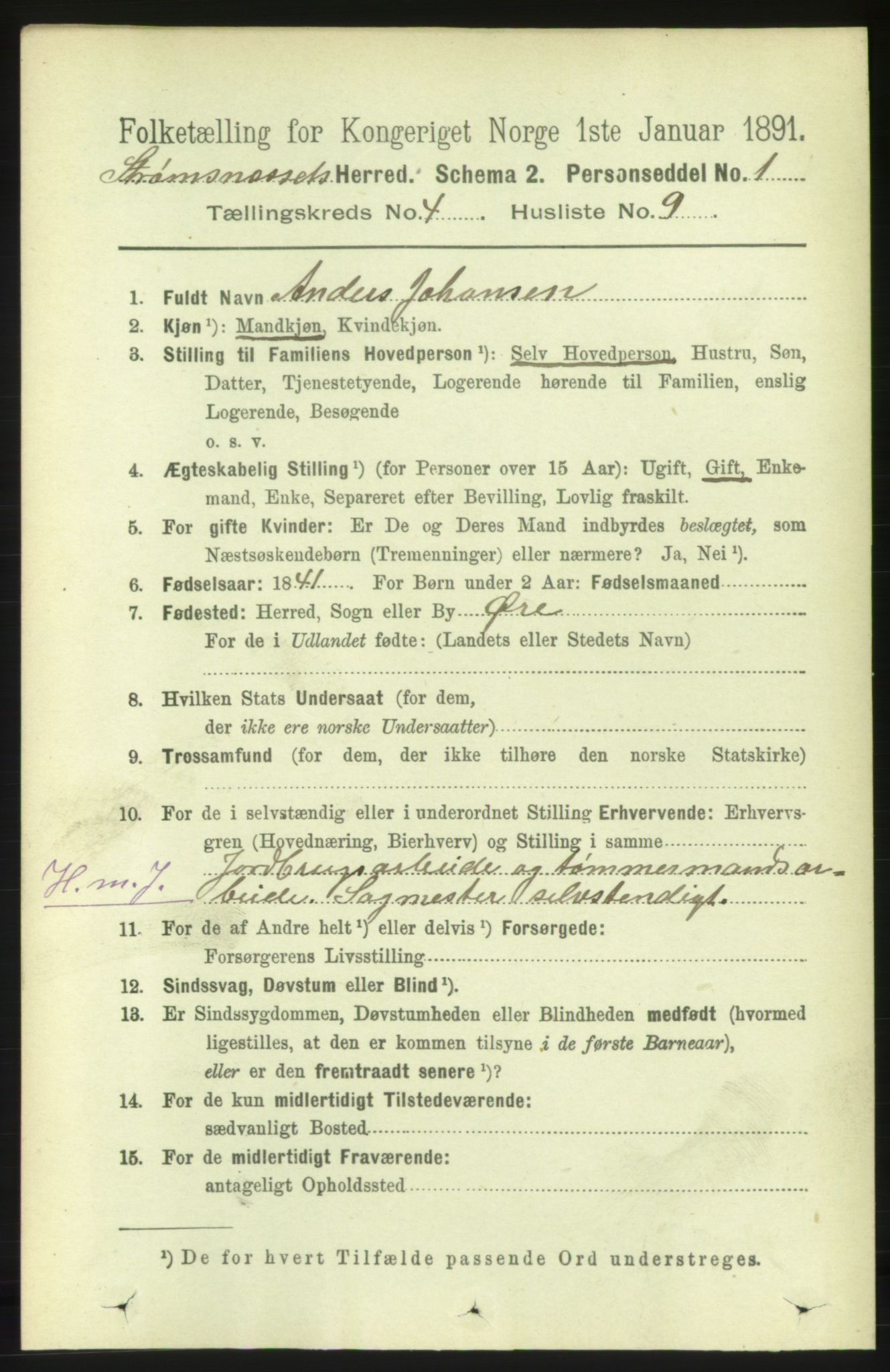 RA, 1891 census for 1559 Straumsnes, 1891, p. 807